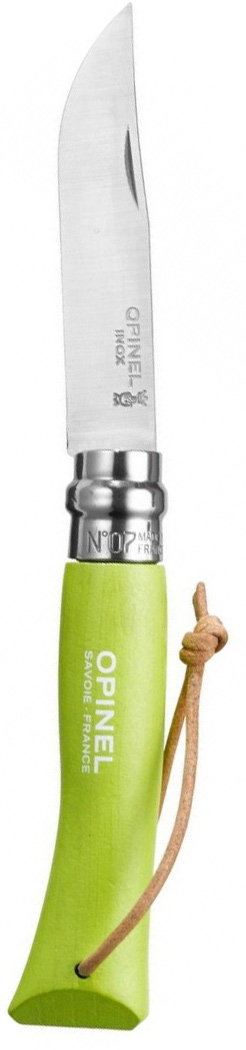 Нож Opinel Tradition. Colored №07, длина клинка 8 см, цвет: зеленыйa026124 Нож Opinel Tradition. Colored №07, длина клинка 8 см, цвет: зеленыйa026124Нож Opinel Tradition Colored №07, нержавеющая сталь, рукоять - граб, цвет - зеленый, с темляком.Идеальный карманный нож для пикника, барбекю, походов, охоты и рыбалки.Характеристики ножа:Материал лезвия: сталь Sandvik 12C27Материал рукояти: окрашенный граб, цвет зеленый Тип ножевого замка: ViroblockПриспособление для открытия клинка: насечка на лезвииДлина лезвия, см: 8Длина ножа, см: 17,5Ширина лезвия, см: 1,6Длина в сложенном положении, см: 10Вес, гр: 35Viroblock - оригинальное запорное устройство, представляющее собой кольцо с прорезью, которое, будучи повернуто относительно оси ножа, упирается в пятку клинка и не доет ножу самопроизвольно складываться при работе или раскладываться в кармане. Конструкция эта защищена патентом и устанавливается на ножи Opinel с 1955 года, начиная с модели n° 6.