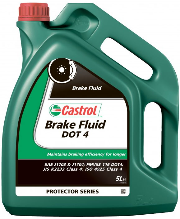 Тормозная жидкость Castrol Brake Fluid DOT4, 5 л2706 (ПО) Тормозная жидкость Castrol Brake Fluid DOT4, 5 л2706 (ПО)ОписаниеCastrol Brake Fluid DOT4 - высококипящая тормозная жидкость, превышающая требования спецификаций SAEJ1703,SAE J1704, FMVSS 116 DOT 4 , ISO 4925 и Jis K 2233.Castrol Brake Fluid DOT4 предназначена для применения во всех тормозных системах, в особенности частоподвергающимся высоким нагрузкамПрименениеПродукт состоит из смеси полиалкиленгликолевых эфиров и борсодержащих сложных эфиров в сочетании свысокоэффективными присадками и ингибиторами, обеспечивающими превосходную защиту от коррозии иперпятствующими образованию паровых пробок при высокой температуре.Композиция жидкости разработана так, что температура кипения этой жидкости достигает гораздо более высокихзначений по сравнению с традиционными тормозными жидкостями на основе эфиров гликолей в течение периодаиспользования продукта.Castrol Brake Fluid DOT 4 полностью совместима с другими жидкостями соответствующими спецификациям FMVSS116 DOT 3, DOT 4 и DOT 5.1. Тем не менее, для того, чтобы сохранить исключительные эксплуатационныехарактеристики этого продукта, избегайте смешения с другими тормозными жидкостями.Все обычные тормозные жидкости разрушаются во время использования. Настоятельно рекомендуется менятьCastrol Brake Fluid DOT 4 в соответствии с предписаниями производителей техники. В случае отсутствияпредписаний, жидкость рекомендуется менять раз в 2 года.Условия примененияТормозная жидкость Castrol Brake Fluid DOT 4 не должна использоваться в тормозных системах, в которыхпредписаны жидкости на минеральной основе (например, некоторые системы Citroen, для которых подходитCastrol LHM, и Rolls Royce, где одобрен к применению продукт Castrol HSMO Plus).Как и со всеми тормозными жидкостями, содержащими гликолевые эфиры, будьте осторожны и избегайте проливаэтого продукта на окрашенную поверхность, т.к. это может привести к повреждению краски. В случае проливанемедленно промойте водой зону поражения. Не вытирать.СпецификацииJASO JIS K2233SAE J1703J17044925 Class 4FMVSS DOT 4
