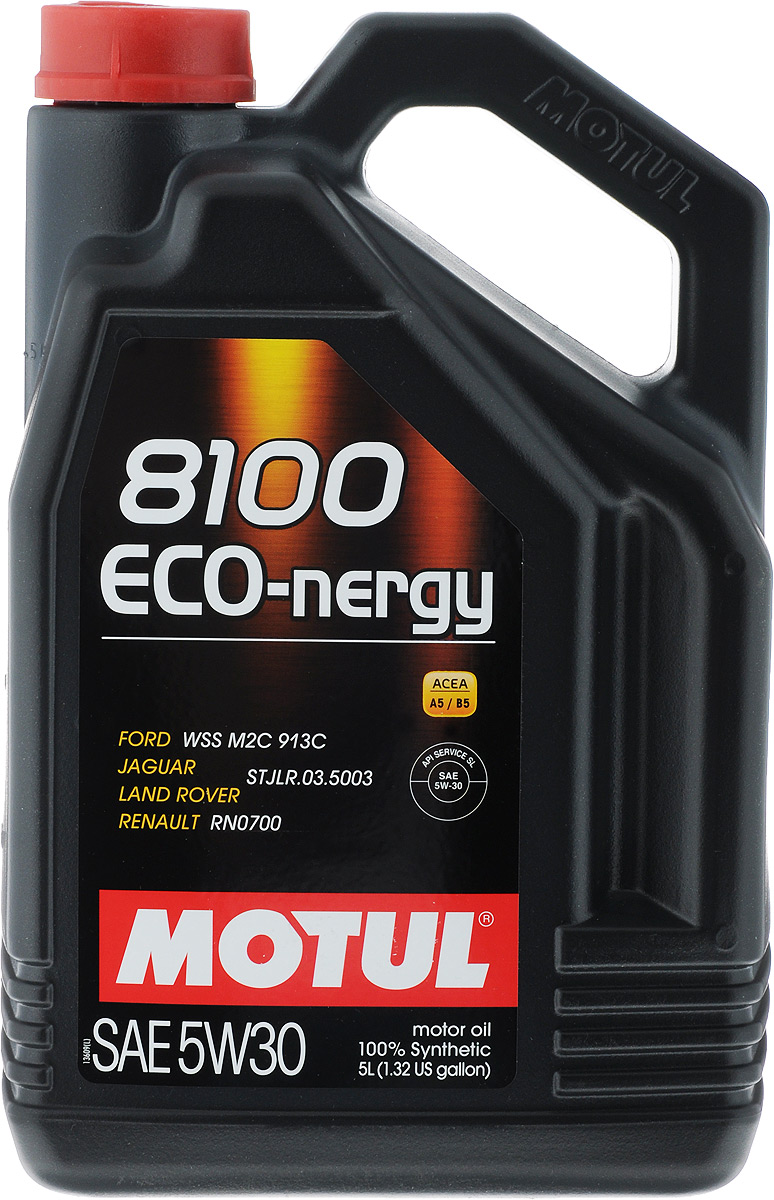 Масло моторное Motul 8100 Eco-nergy, синтетическое, 5W-30, 5 л6280LK Масло моторное Motul 8100 Eco-nergy, синтетическое, 5W-30, 5 л6280LKМасло моторное Motul 8100 Eco-nergy - это 100% синтетическое энергосберегающее моторное масло для бензиновых и дизельных двигателей. Специально разработано для мощных современных бензиновых и дизельных двигателей автомобилей, в том числе с непосредственным впрыском, для которых предусмотрено использование масел с низкой высокотемпературной вязкостью в условиях высоких скоростей сдвига (HTHS). Предназначено для бензиновых и дизельных двигателей, созданных по новым технологиям, для которых предписаны масла Fuel Economy (ACEA A1/B1 и А5/В5). Совместимо с системами нейтрализации отработавших газов. Подходит для всех типов топлива: этилированный и неэтилированный бензин, этанол, сжиженный газ, дизельное топливо и биотопливо. ACEA Стандарты: ACEA A5/B5. API Стандарты: API SL/CF. Одобрения: FORD WSS M2C 913D; Jaguar / Land Rover STJLR.03.5003; Renault RN0700.