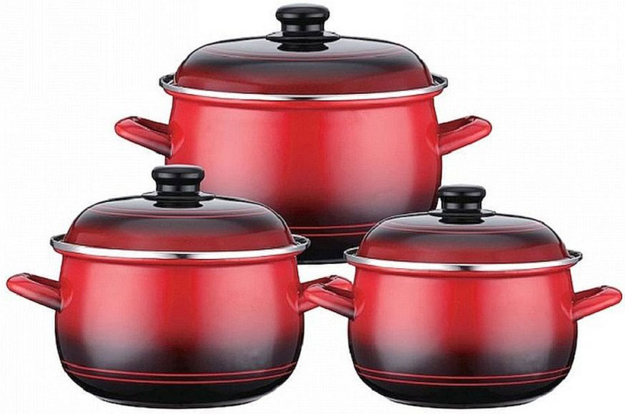 Набор эмалированных кастрюль Elff Decorс крышками, 6 предметов. 1407-49394672 Набор эмалированных кастрюль Elff Decorс крышками, 6 предметов. 1407-49394672Набор эмалированной кухонной посуды из 6 предметов Эмалированное покрытие Подходит для всех источников тепла, включая индукционные плиты Легко чистится Набор состоит из: - Кастрюля с крышкой - d.20 см, емкость - 3,0 л - Кастрюля с крышкой - d.22 см, емкость - 4,0 л - Кастрюля с крышкой - d.24 см, емкость - 5,1 л