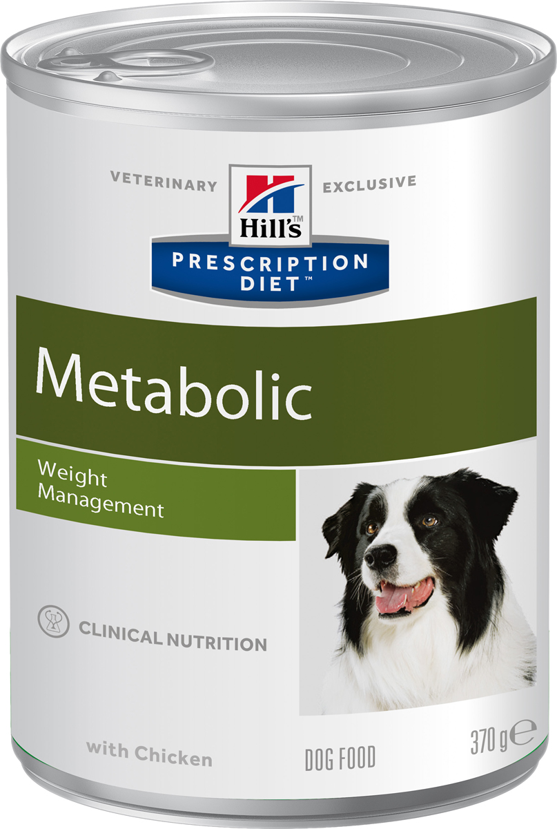 Консервы диетические для собак Hills Metabolic, для коррекции веса, 370 г0120710 Консервы диетические для собак Hills Metabolic, для коррекции веса, 370 г0120710Консервы для собак Hills Metabolic - полноценный диетический рацион для снижения избыточной массы тела и поддержания оптимального веса. Данный рацион обладает пониженной энергетической ценностью.Рекомендации по кормлению: рекомендуемая норма рассчитана на основании идеального веса вашей собаки. Уважаемые клиенты! Обращаем ваше внимание на возможные изменения в дизайне упаковки. Качественные характеристики товара остаются неизменными. Поставка осуществляется в зависимости от наличия на складе.Корректировка приведенных значений и режим кормления - в соответствии с рекомендациями ветеринарного врача. Рекомендуемая продолжительность диетотерапии: до момента достижения оптимального веса.Состав: свинина, кукуруза, яичный белок, курица, целлюлоза, рис, выжимка томата, льняное семя, кокосовое масло, минералы, DL-метионин, порошок моркови, L-лейцин, соль, витамины, микроэлементы, таурин, L-карнитин, бета-каротин.Среднее содержание нутриентов: L-карнитин 90 мг/кг, L-лизин 0,44%, бета-каротин 1 мг/кг, витамин А 13860 МЕ/кг, витамин С 25 мг/кг, витамин D 93 МЕ/кг, витамин Е 135 мг/кг, влага 74,5%, жиры 3,4%, калий 0,21%, кальций 0,2%, клетчатка 4%, магний 0,02%, натрий 0,1%, общая диетическая клетчатка 5,9%, омега-3 жирные кислоты 0,23%, омега-6 жирные кислоты 0,67%, протеин 7,2%, таурин 383 мг/кг, углеводы 9,5%, фосфор 0,15%.Энергетическая ценность (100 г): 87 Ккал.Товар сертифицирован.Уважаемые клиенты! Обращаем ваше внимание на возможные изменения в дизайне упаковки. Качественные характеристики товара остаются неизменными. Поставка осуществляется в зависимости от наличия на складе.