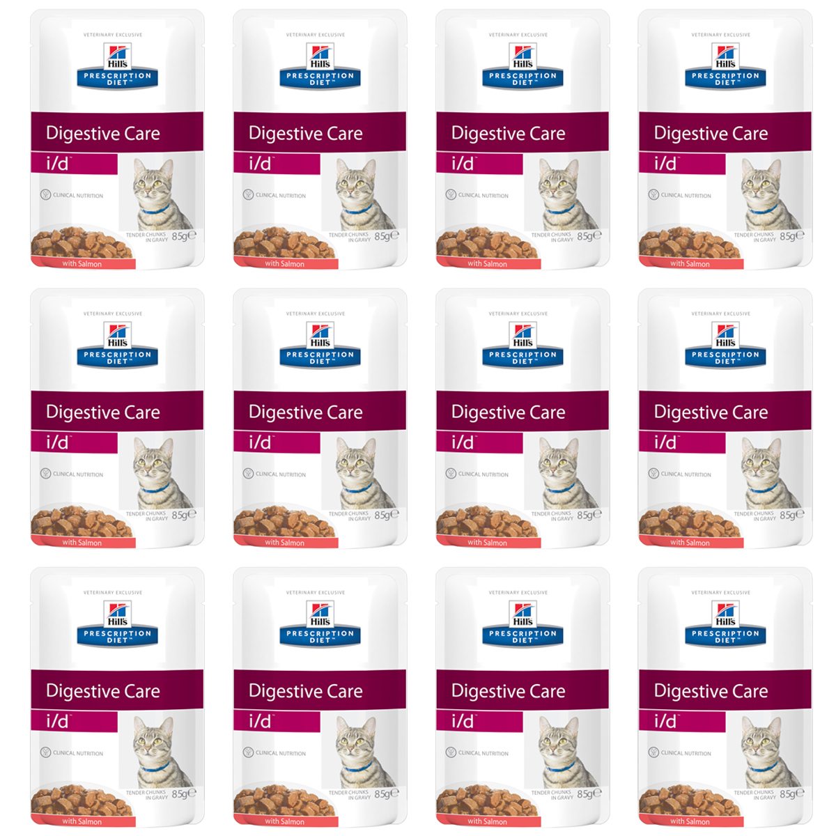 Консервы Hills Prescription Diet. I/D для кошек с заболеваниями ЖКТ, с лососем, 85 г, 12 шт0120710 Консервы Hills Prescription Diet. I/D для кошек с заболеваниями ЖКТ, с лососем, 85 г, 12 шт0120710Консервы Hills Prescription Diet. I/D рекомендуются:- При заболеваниях желудочно-кишечного тракта: гастрите, энтерите, колите (наиболее распространенные причины диареи). - Для восстановления после хирургической операции на желудочно-кишечном тракте. - При недостаточности экзокринной функции поджелудочной железы. - При панкреатите без гиперлипидемии. - Для восстановления после легких хирургических процедур и состояний, незначительно ослабляющих организм. - Для котят в качестве повседневного питания. Обеспечивает полноценное сбалансированное питание котятам (в течение короткого периода) и взрослым кошкам. Не рекомендуется кошкам с задержкой натрия в организме.Ключевые преимущества: - Высокая перевариваемость продукта улучшает всасывание нутриентов и способствует восстановлению желудочно-кишечного тракта. - Содержание жиров снижено, что помогает уменьшить стеаторею (маслянистый стул). - Повышенное содержание растворимой клетчатки обеспечивает поступление короткоцепочных жирных кислот, которые питают энтероциты и восстанавливают кишечную микрофлору. - Повышено содержание электролитов, витаминов группы B, что восполняет потерю этих нутриентов при рвоте и диарее. - Добавлена антиоксидантная формула, которая нейтрализует действие свободных радикалов, участвующих в развитии гастроэнтерита. Ингредиенты: печень курицы, свинина, курица, лосось (4%), крахмал из тапиоки, пшеничная мука, концентрированный растительный протеин, кукурузный крахмал, глюкоза, минералы, сухое цельное яйцо, белковая пудра, целлюлоза, подсолнечное масло, витамины и микроэлементы. Окрашено карамелью. Среднее содержание нутриентов в рационе: протеин 8,3%, жиры 4,4%, углеводы (БЭВ) 6,4%, клетчатка (общая) 0,6%, влага 78,6%, кальций 0,23%, фосфор 0,18%, натрий 0,09%, калий 0,24%, магний 0,02%, Омега-3 жирные кислоты 0,12%, Омега-6 жирные кислоты 0,77%, таурин 613 мг/кг, Витамин A 16 900 МЕ/кг, Витамин D 260 МЕ/кг, Витамин E 160 мг/кг, Витамин C 32 мг/кг, бета-каротин 0,5 мг/кг. Метаболизируемая энергия в рационе: Ккал/100 г 89; кДж/100 г 372; Ккал/пауч 76. Вес одного пауча: 85 г. рН мочи: 6,2-6,4.Товар сертифицирован.Уважаемые клиенты! Обращаем ваше внимание на возможные изменения в дизайне упаковки. Качественные характеристики товара остаются неизменными. Поставка осуществляется в зависимости от наличия на складе.