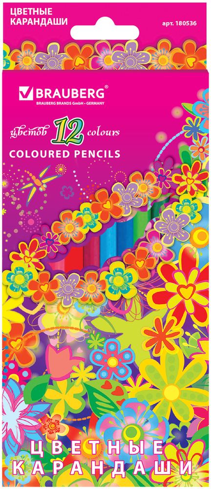 Brauberg Набор цветных карандашей Blooming Flowers 12 цветовPP-220 Brauberg Набор цветных карандашей Blooming Flowers 12 цветовPP-220В наборе 12 цветных карандашей, изготовленных из древесины 1-го сорта и оснащенных грифелем высокого качества, благодаря которому штрихи мягко и ровно ложатся на бумагу, плотно покрывая цветом окрашиваемую поверхность. 12 цветов. Диаметр грифеля - 3 мм. Высокосортная древесина. Шестигранный корпус. Легко затачиваются. Картонная упаковка с европодвесом и отделкой радужной фольгой.