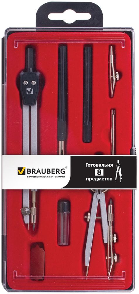 Brauberg Готовальня Architect 8 предметов34650_желтый, зеленый Brauberg Готовальня Architect 8 предметов34650_желтый, зеленыйМеталлическая готовальня предназначена для учеников старших классов и студентов. В состав готовальни входят 8 предметов.• Циркуль 140 мм с одной сгибаемой ножкой и подстраиваемой иглой. • Кронциркуль с рейсфедером. • Рейсфедер. • Рейсфедерная вставка. • Держатель для рейсфедерной вставки. • Игольная вставка. • Двусторонняя металлическая отвёртка. • Пенал с запасным грифелем. • Упаковка - пластиковый пенал черного цвета с прозрачной крышкой.