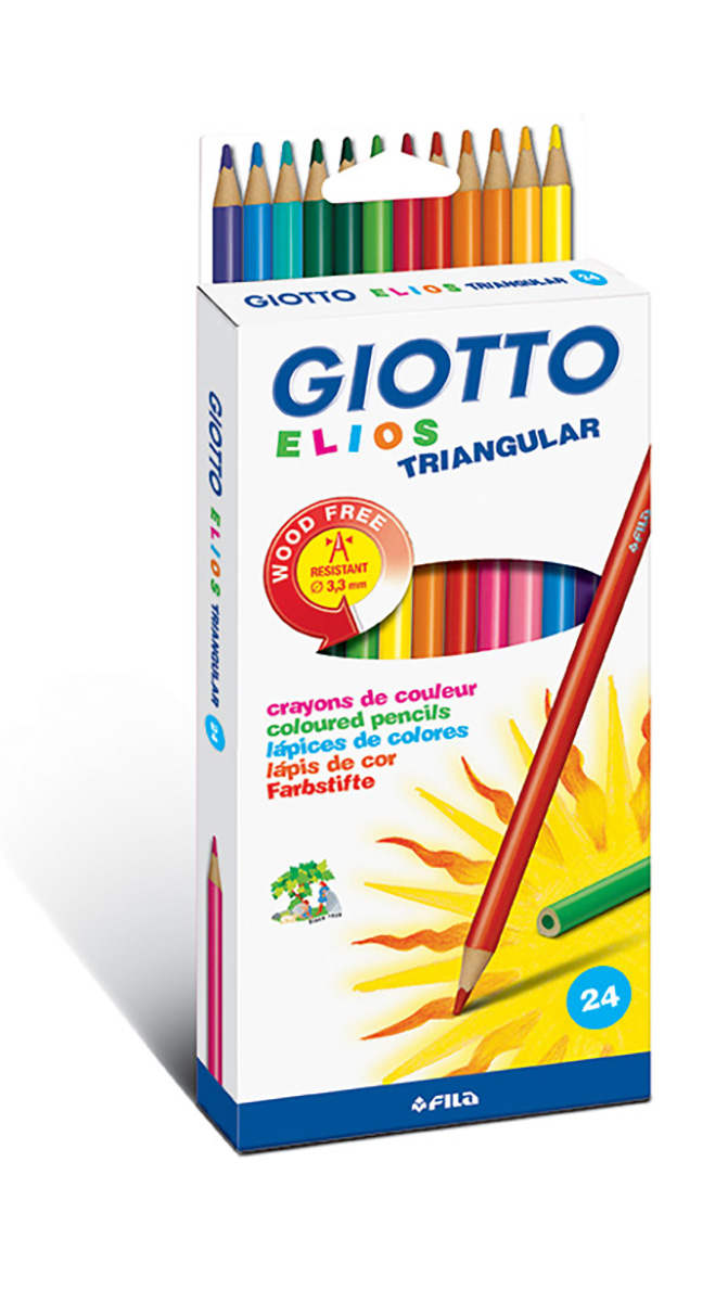 Giotto Набор цветных карандашей Elios Tri 24 шт610842 Giotto Набор цветных карандашей Elios Tri 24 шт610842Полимерные цветные карандаши, 24 цвета, треугольной формы. Толщина грифеля 3,3 мм.