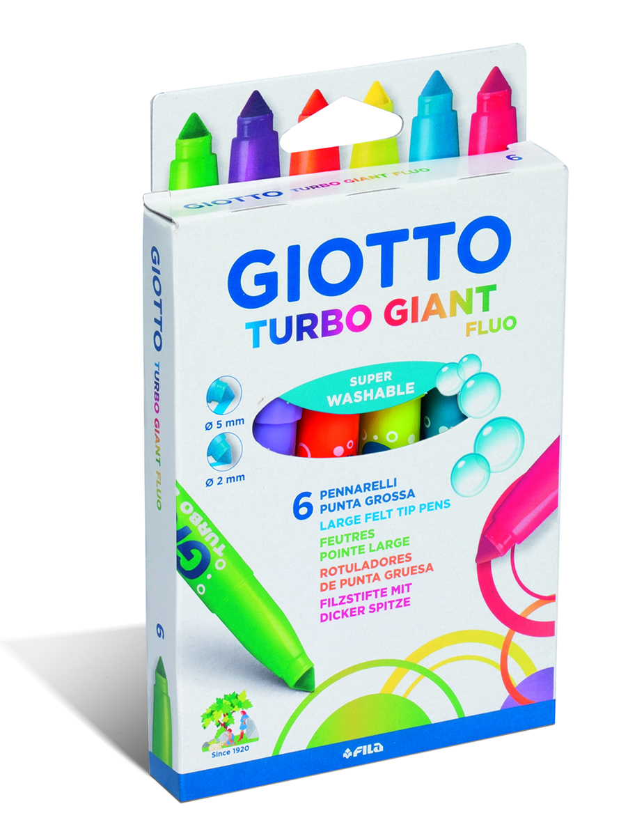 Giotto Набор фломастеров Turbo Giant Fluo флуорисцентные тона 6 цветов499958 Giotto Набор фломастеров Turbo Giant Fluo флуорисцентные тона 6 цветов499958Фломастеры утолщенные на водной основе с натуральными красителями, 6 цветов, Флюоресцентные тона. Уникальная флуоресцентная палитра цветов. Легко отстирываются и смываются с рук. Конусообразный фетровый наконечник надежно зафиксирован, позволяет рисовать тонкие и широкие линии. Вентилируемый колпачок.