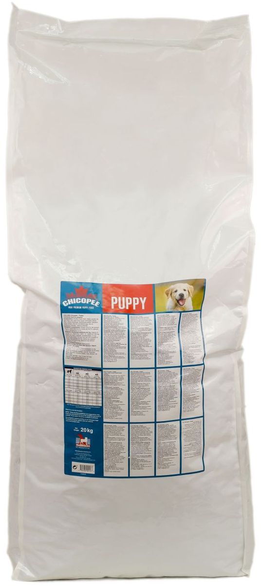 Корм сухой Chicopee Puppy ля щенков всех пород, с курицей, 20 кг0120710 Корм сухой Chicopee Puppy ля щенков всех пород, с курицей, 20 кг0120710Основой питания собаки на протяжении первого года жизни должен быть комплекс питательных веществ, обеспечивающих нормальное функционирование растущего организма. Учитывая эту особенность, компания Chicopee разработала корм, предназначенный для щенков всех пород, независимо от их размера и уровня активности.Поскольку белок — это главный строительный элемент для организма собаки, развития ее костей, сильной мускулатуры, а также роста шерсти и когтей, то главной особенностью данного корма является именно высокое содержание белка в составе муки из мяса домашней птицы, рыбной муки и белкового гидролизата.Особенности состава Chicopee для щенков всех пород:Витамины группы В, жирные кислоты Омега-3 и Омега-6 способствуют развитию здоровой нервной системы, которая впоследствии отвечает за адекватное поведение собаки, ее способность к обучению и запоминанию, отсутствие агрессии и стремление к коммуникации с сородичами и людьми;Значительное содержание углеводов в составе злаков обеспечивают молодое животное достаточной энергией на протяжении всего дня;Рыбий жир способствует формированию кожного и шерстного покрова животного, делая каждый его волос сильным, крепким и блестящим;Кальций, калий и фосфор обеспечивают формирование костей, суставов, хрящей, а также рост зубов и когтей.Ингредиенты: мука из мяса домашней птицы, кукуруза, жир домашней птицы, pыбная мука, свекловичный жом, pис, пшеничная мука, дробленая пшеница, гидролизат белка, яичный порошок, cемя льна, сухие дрожжи, pыбий жир, xлористый калий, поваренная соль, корень цикория (инулин 0.10%), дрожжевой экстракт (МОS 0.10%).Добавки на 1 кг:Витамин A 18,000 ME, Витамин D3 1,450 ME, Витамин E 180 мг, Медь (сульфат меди, пентагидрат) 11 мг, Цинк (оксид цинка) 110 мг, Цинк (хелат цинка из гидрата аминокислот) 55 мг, Йод (йодат кальция обезвоженный) 3.5 мг, Селен (селенид натрия) 0.2 мг.