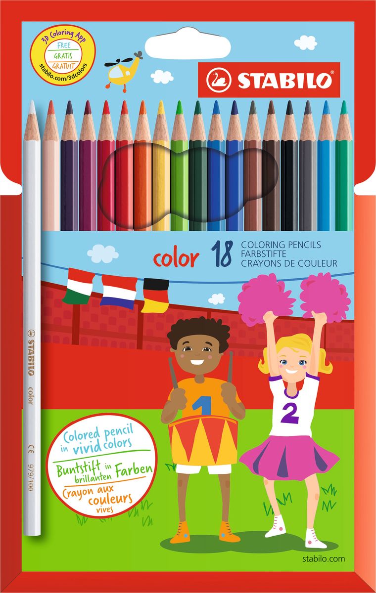 Stabilo Набор цветных карандашей Color 18 цветов 1918/77-11610842 Stabilo Набор цветных карандашей Color 18 цветов 1918/77-11610842Цветные карандаши серии Color обеспечивают легкую смешиваемость красок и мягкие, однородные по цвету линии. Высокая степень пигментации гарантирует особую яркость цвета, исключительную покрывающую способность и высокую устойчивость к свету. В состав грифелей входит пчелиный воск, благодаря чему грифели легко рисуют на бумаге, не царапая ее и не крошась, и обладают повышенной устойчивостью к нагрузкам. Карандаши не ломаются при рисовании и затачивании. Корпус карандашей покрыт лаком на водной основе, легко и аккуратно затачивается.