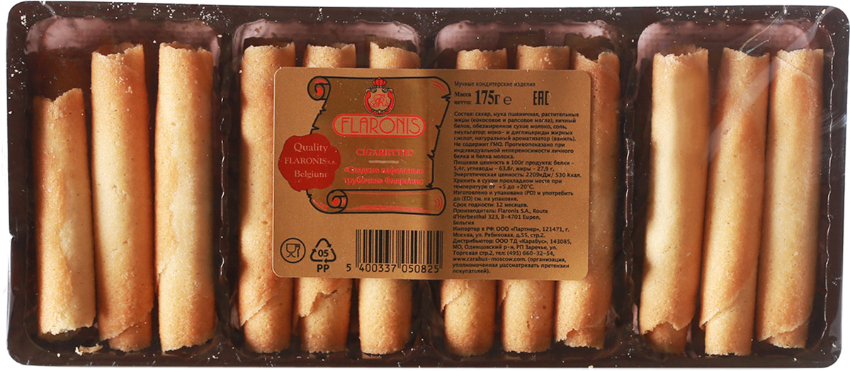 Flaronis сладкие вафельные трубочки, 175 г0120710 Flaronis сладкие вафельные трубочки, 175 г0120710Нежные и хрустящие вафельные трубочки.