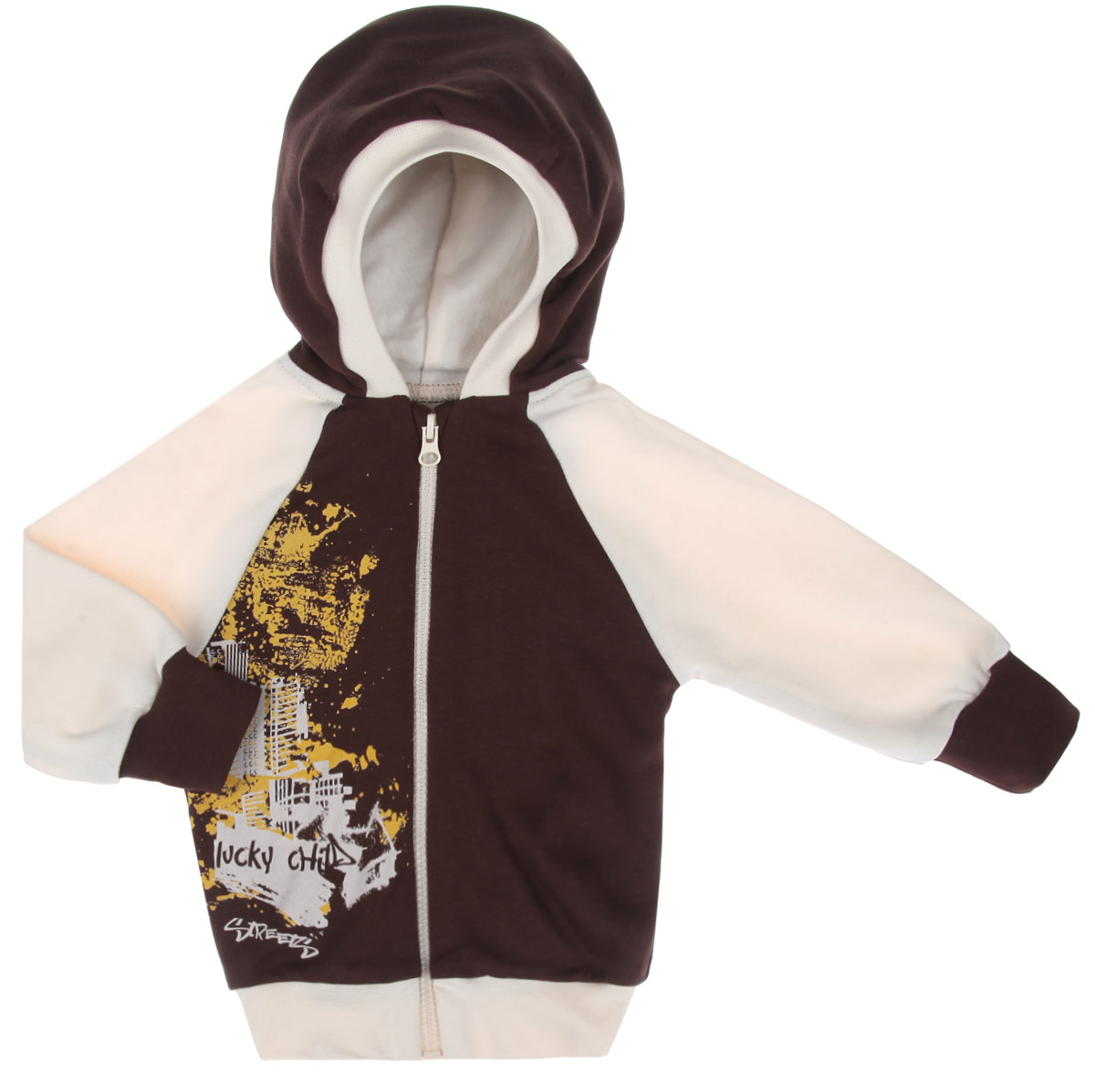 Кофта16-17 Кофта16-17Кофточка Lucky Child Город станет отличным дополнением к детскому гардеробу, обеспечивая ребенку наибольший комфорт. Кофточка изготовлена из натурального хлопка, благодаря чему она необычайно мягкая и легкая, не раздражает нежную кожу ребенка и хорошо вентилируется. Эластичные швы приятны телу младенца и не препятствуют его движениям. Кофточка с капюшоном и длинными рукавами-реглан застегивается на пластиковую застежку-молнию по всей длине, что помогает легко переодеть младенца. Рукава, низ изделия и край капюшона дополнены широкими трикотажными резинками. Изделие оформлено принтом с изображением города. Кофточка полностью соответствует особенностям жизни ребенка в ранний период, не стесняя и не ограничивая его в движениях. В ней ваш ребенок всегда будет в центре внимания.