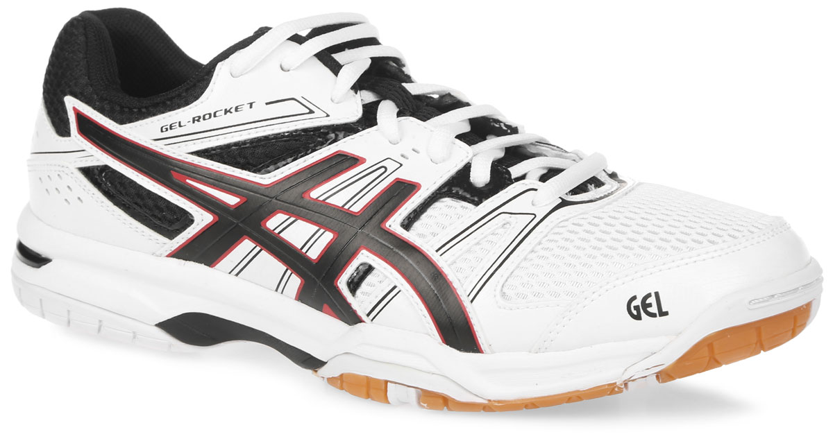 Кроссовки для волейбола мужские Asics Gel-Rocket 7, цвет: белый, черный, красный. B405N-0190. Размер 9H (42)B405N-0190 Кроссовки для волейбола мужские Asics Gel-Rocket 7, цвет: белый, черный, красный. B405N-0190. Размер 9H (42)B405N-0190Надежные мужские кроссовки для волейбола Gel-Rocket 7 от Asics создают необходимый комфорт и гибкость.Верх модели выполнен из сетчатого нейлона с отделкой из искусственной кожи.Модель с классической системой шнуровки и внутренней отделкой из мягкого текстильного материала. Стелька из EVA с текстильной поверхностью, повторяющая форму стопы, обеспечивает мягкость и комфорт. Кроссовки имеют ударопрочную колодку California. Подошва выполнена из резины повышенной износостойкости AHAR, продлевающей срок службы обуви. Система амортизации Asics Gel (специальный вид силикона) в пятке снижает нагрузку на пятку, колени и позвоночник спортсмена. Литой элемент Trusstic System, расположенный под центральной частью подошвы, предотвращает скручивание стопы. Рифление на подошве гарантирует отличное сцепление с любой поверхностью.