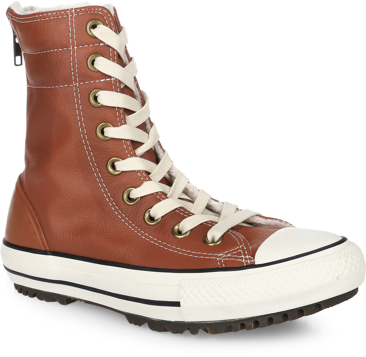 Кеды женские Converse Chuck Taylor All Star Hi-Rise Boot Leather + Fur, цвет: коричневый. 553390. Размер 5,5 (36)553390 Кеды женские Converse Chuck Taylor All Star Hi-Rise Boot Leather + Fur, цвет: коричневый. 553390. Размер 5,5 (36)553390Кеды Converse выполнены из натуральной кожи и оформлены фирменной нашивкой. На ноге модель фиксируется с помощью шнурков и молнии, которая расположена на задней части. Задник дополнен резиновой накладкой для лучшей сохранности обуви. Внутренняя поверхность и стелька выполнены из искусственного меха, который обеспечит тепло и комфорт. Подошва изготовлена из высококачественной резины и дополнена протектором, который гарантирует отличное сцепление с любой поверхностью.