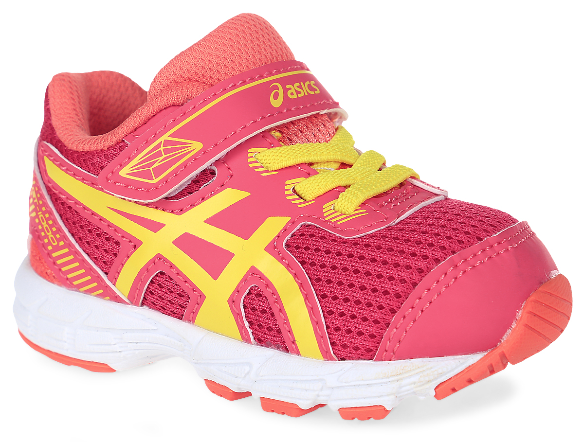 Кроссовки детские Asics Gt-1000 5 Ts, цвет: розовый, желтый. C621N-2003. Размер K7 (22)C621N-2003 Кроссовки детские Asics Gt-1000 5 Ts, цвет: розовый, желтый. C621N-2003. Размер K7 (22)C621N-2003Кроссовки Asics Gt-1000 5 Ts, выполненные из сетчатого текстиля и искусственной кожи, оформлены фирменным принтом. На ноге модель фиксируется с помощью шнурков и ремешка с застежкой-липучкой, который оформлен надписью с названием бренда. Внутренняя поверхность выполнена из сетчатого текстиля, комфортного при движении. Стелька выполнена из легкого ЭВА-материала с поверхностью из текстиля. Подошва изготовлена из легкого ЭВА-материала и оснащена вставками из резины. Поверхность подошвы дополнена рельефным рисунком.