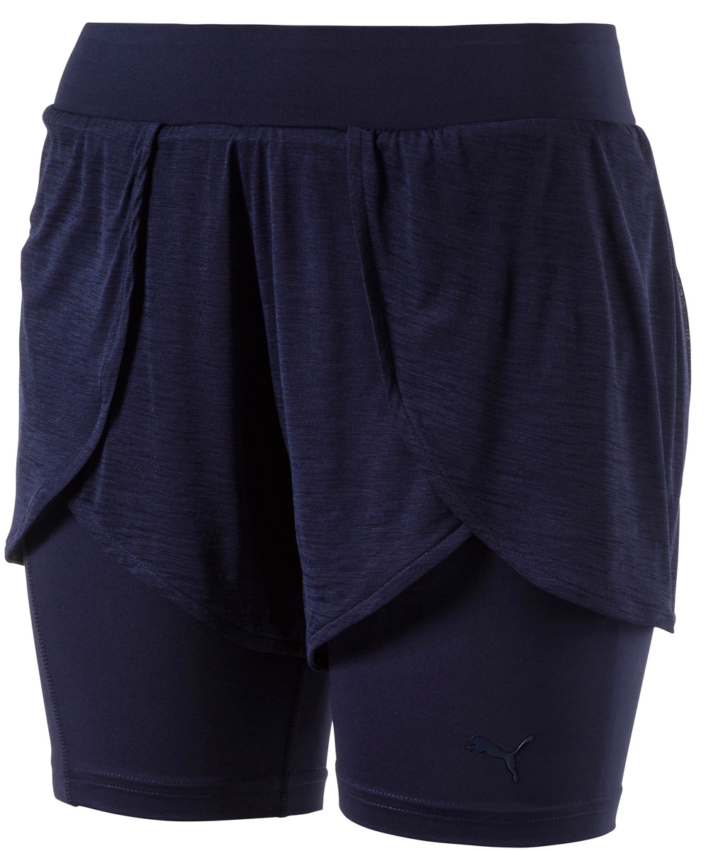 Шорты женские Puma Evo 2 In 1 Short, цвет: темно-синий. 57254706. Размер XL (48/50)57254706 Шорты женские Puma Evo 2 In 1 Short, цвет: темно-синий. 57254706. Размер XL (48/50)57254706Шорты Puma Evo 2 In 1 Short - идеальный вариант для активного отдыха и занятий спортом. Модель 2-в-1 состоит из внутренних шорт облегающего кроя и свободных внешних шорт, что обеспечивает максимальный комфорт и свободу движений. Мягкий и легкий технологичный трикотаж способствует быстрому испарению влаги и повышает эффективность тренировки в спортзале и на свежем воздухе.