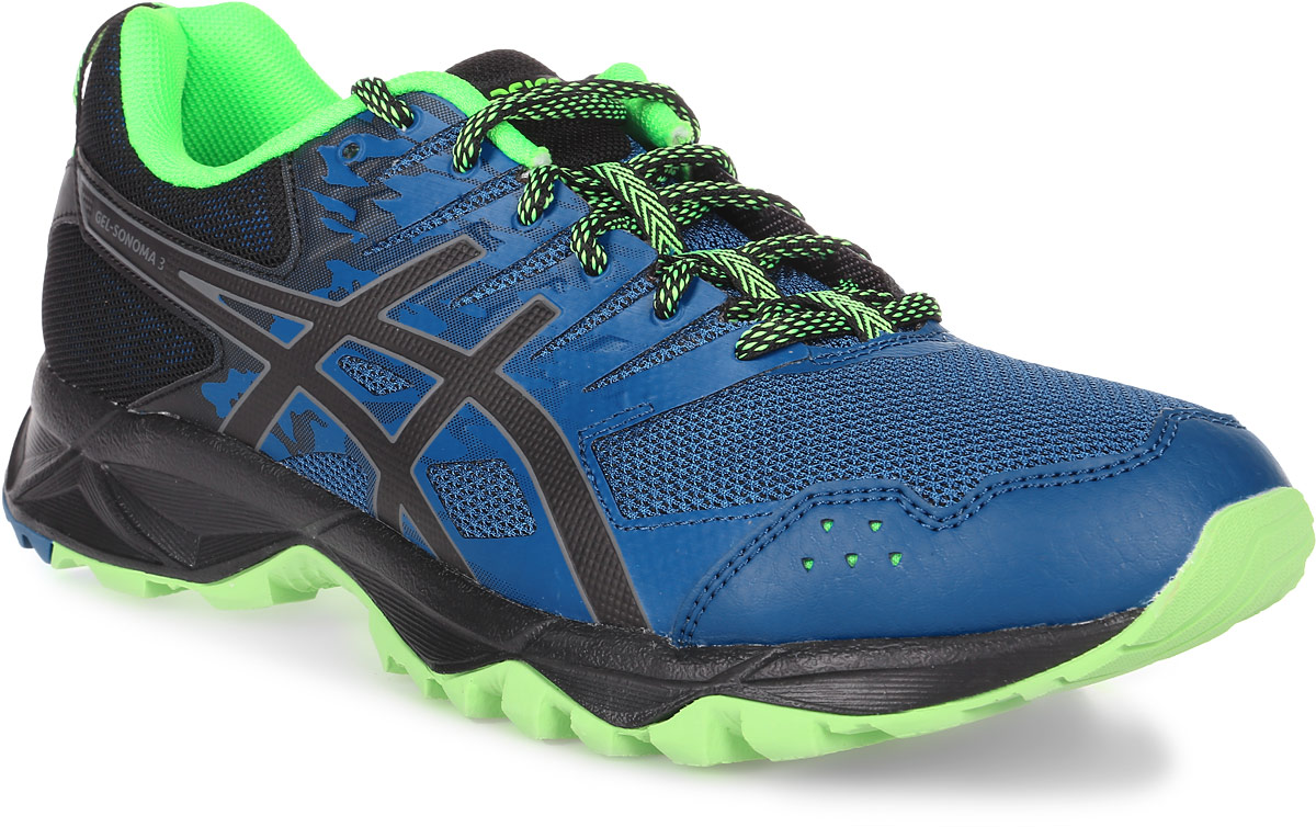 Кроссовки для бега мужские Asics Gel-Sonoma 3, цвет: синий, салатовый. T724N-4990. Размер 11H (44,5)T724N-4990 Кроссовки для бега мужские Asics Gel-Sonoma 3, цвет: синий, салатовый. T724N-4990. Размер 11H (44,5)T724N-4990Третье поколение кроссовок Asics Gel-Sonoma 3 для бега по пересеченной местности. Модель обладает высокой износостойкостью. Благодаря новому дизайну верха кроссовки обеспечивают превосходную посадку и защиту при движении. Они выполнены из лёгкого синтетического и воздухопроницаемого сетчатого материалов. Светоотражающие вставки 3M. Надежная износостойкая резина AHAR+. Asics Гель (специальный вид силикона) в носке снижает нагрузку на пятку, колени и позвоночник спортсмена. Trusstic System - литой элемент под центральной частью подошвы, предотвращающий скручивание стопы.