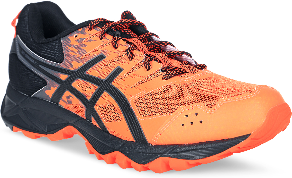 Кроссовки для бега мужские Asics Gel-Sonoma 3, цвет: оранжевый, черный. T724N-3090. Размер 12 (45)T724N-3090 Кроссовки для бега мужские Asics Gel-Sonoma 3, цвет: оранжевый, черный. T724N-3090. Размер 12 (45)T724N-3090Третье поколение кроссовок Asics Gel-Sonoma 3 для бега по пересеченной местности. Модель обладает высокой износостойкостью. Благодаря новому дизайну верха кроссовки обеспечивают превосходную посадку и защиту при движении. Они выполнены из лёгкого синтетического и воздухопроницаемого сетчатого материалов. Светоотражающие вставки 3M. Надежная износостойкая резина AHAR+. Asics Гель (специальный вид силикона) в носке снижает нагрузку на пятку, колени и позвоночник спортсмена. Trusstic System - литой элемент под центральной частью подошвы, предотвращающий скручивание стопы.