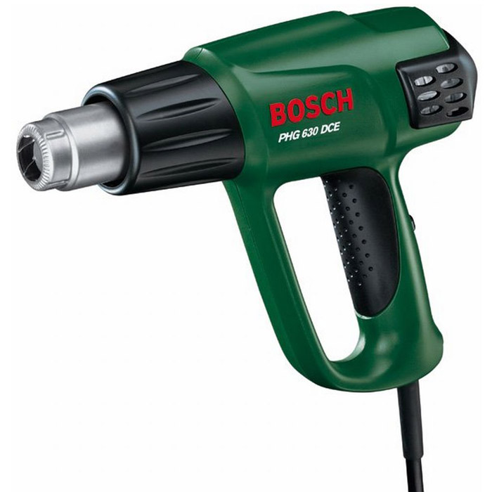 Строительный фен Bosch PHG 630 DCE (060329C708)060329C708 Строительный фен Bosch PHG 630 DCE (060329C708)060329C708Строительный (технический) фен Bosch PHG 630 DCE оснащен электронной системой стабилизации выбранных параметров, которая обеспечивает постоянные и точные условия работы при пайке и сварке. Инструмент имеет функцию автоматического отключения нагревательного элемента при перегрузке. С помощью Bosch PHG 630 DCE достигается удобная деформация материалов из пластмасс и ПВХ. Подача холодного воздуха Независимая регулировка потока воздуха при любой температуре Бесступенчатое переключение температурных режимов Рукоятка с мягкой накладкой и эргономичный дизайн Безопасная установка на заднюю плоскую стенку