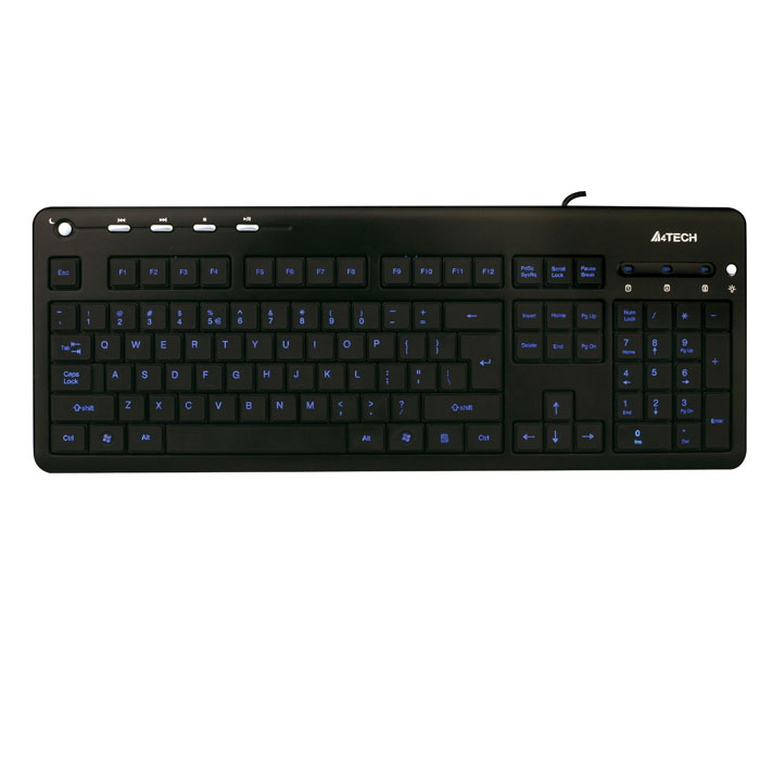 A4Tech KD-126-1, Black клавиатураММ KD-126-1 A4Tech KD-126-1, Black клавиатураММ KD-126-1Проводная клавиатура A4Tech KD-126-1 c традиционной раскладкой и подсветкой символов. Светодиодная подсветка символов позволяет с комфортом работать при любом освещении. Подсветку можно включить/отключить с помощью кнопки. 5 горячих клавиш для быстрого доступа к офисным и мультимедийным приложениям Лазерная гравировка клавиш не позволит символам стереться в течение долгого времени Угол наклона клавиатуры можно отрегулировать с помощью выдвижных ножек