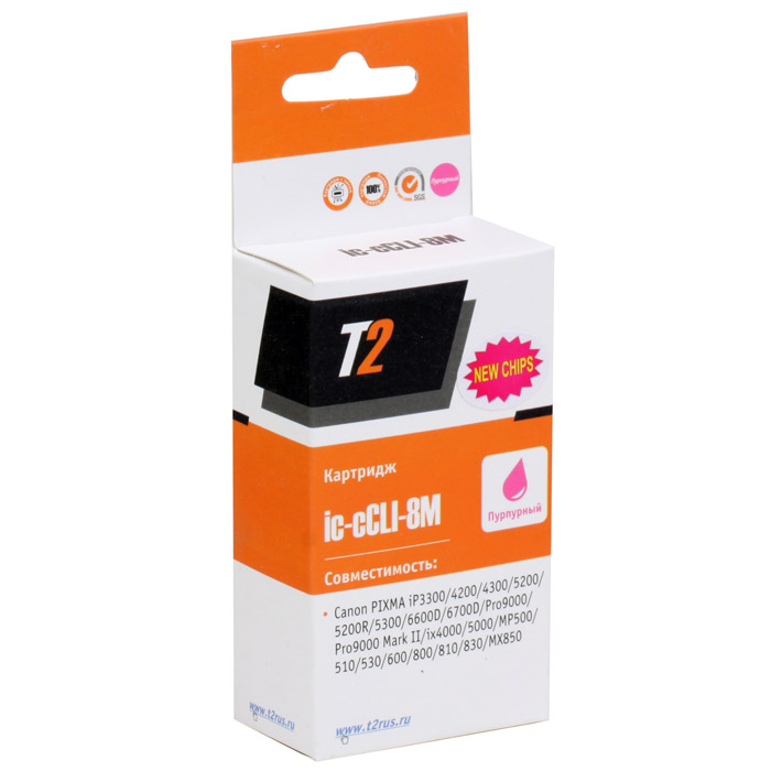 T2 IC-CCLI-8M картридж для Canon PIXMA iP4200/4300/5200/Pro9000/MP500/600, MagentaIC-CCLI-8M T2 IC-CCLI-8M картридж для Canon PIXMA iP4200/4300/5200/Pro9000/MP500/600, MagentaIC-CCLI-8MКартридж с чипом T2 IC-CCLI-8 с чернилами для принтеров и МФУ Canon. Картридж собран из японских комплектующих и протестирован по стандарту STMC.