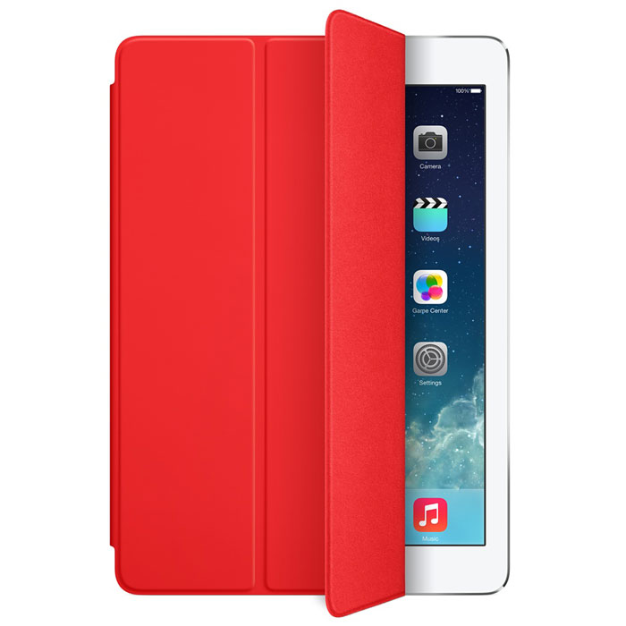 Apple iPad Smart Cover чехол для iPad Air, RedMF058ZM/A Apple iPad Smart Cover чехол для iPad Air, RedMF058ZM/AЛёгкая и прочная обложка Apple iPad Smart Cover полностью обновлена, чтобы соответствовать дизайну iPad Air. Она защищает дисплей планшета, не закрывая заднюю часть алюминиевого корпуса. Поэтому Ваш iPad выглядит именно как iPad — только он лучше защищён.Обложка изготовлена из мягкого прочного полиуретана и доступна в шести ярких цветах. А её мягкая подкладка из микрофибры того же цвета помогает поддерживать экран в чистоте. Крепление обложки идеально прилегает к корпусу планшета, а магниты надёжно удерживают её. При открытии чехла-обложки iPad Air автоматически выходит из режима сна, а при закрытии моментально возвращается в режим сна.Обложка Smart Cover может служить подставкой для набора текста. Сложите её, чтобы установить iPad Air с удобным наклоном. Продуманная конструкция обложки Smart Cover также позволяет сложить её и превратить в идеальную подставку для общения в FaceTime и просмотра фильмов.