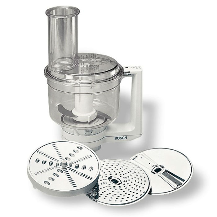 Bosch MUZ4MM3 MUM насадка-мультимиксер для MUM4MUZ4MM3 Bosch MUZ4MM3 MUM насадка-мультимиксер для MUM4MUZ4MM3Bosch MUZ4MM3 MUM - насадка-мультимиксер для кухонного комбайна MUM4. Имеет 3 режима работы. В комплект входят: двусторонний диск-терка (крупная/мелкая), двусторонний диск-шинковка (крупная/мелкая), терка для сыра твердых сортов, шоколада, нож-крыльчатка. Нож и диски из нержавеющей стали Возможность колки льда и измельчения замороженных овощей и фруктов Объём чаши 0.5 л