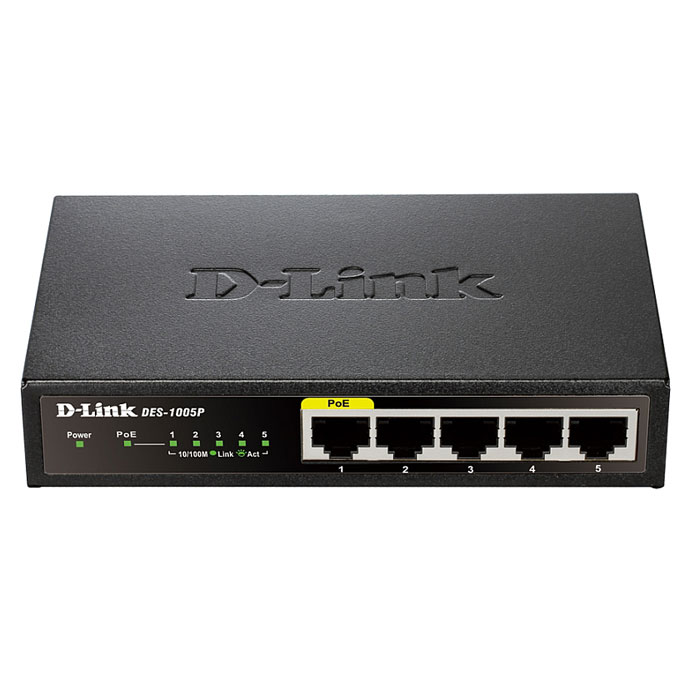D-Link DES-1005P/A1A коммутаторDES-1005P/A1A D-Link DES-1005P/A1A коммутаторDES-1005P/A1A5-потровый коммутатор D-Link DES-1005P с одним портом PoE позволяет пользователям легко подключать и подавать питание через Ethernet (PoE) на устройство, такое как беспроводная точка доступа (AP), IP-камера или IP-телефон. Коммутатор также позволяет подключать к сети дополнительные Ethernet устройства, такие как компьютеры, принтеры и сетевые хранилища данных (NAS). Разработанный специально для домашних пользователей и малого бизнеса, этот компактный коммутатор РоЕ работает почти бесшумно, что позволяет поместить его практически в любой комнате или офисе. Power over Ethernet (PoE): Первый порт DES-1005P поддерживает стандарт IEEE 802.3af PoE. Порт PoE подает питание мощностью 15,4 Вт, что позволяет пользователям подключить к DES-1005P устройство, совместимое со стандартом 802.3af. Это позволяет размещать устройства в труднодоступных местах (потолки, стены и т.д.) вне зависимости от расположения розеток питания и минимизировать прокладку кабеля. ...