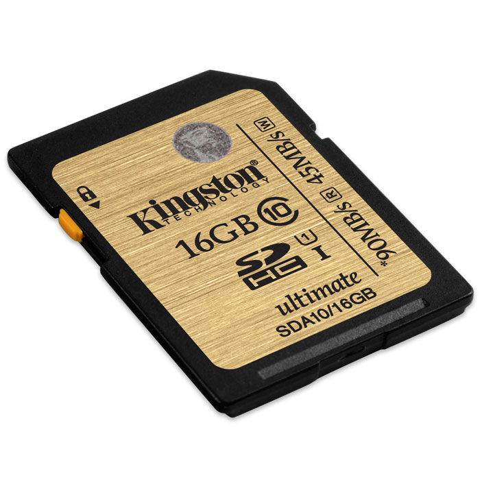 Kingston SDHC Class 10 UHS-I Ultimate 16GB (SDA10/16GB) карта памятиSDA10/16GB Kingston SDHC Class 10 UHS-I Ultimate 16GB (SDA10/16GB) карта памятиSDA10/16GBKingston SDHC Class 10 UHS-I Ultimate - универсальный носитель информации, который может применяться со всеми совместимыми устройствами, поддерживающими данный формат карт памяти. Способен хранить любые типы данных. Увеличенные минимальные скорости записи поддерживают режим длительной съемки серии фотографий, позволяя снизить задержки.