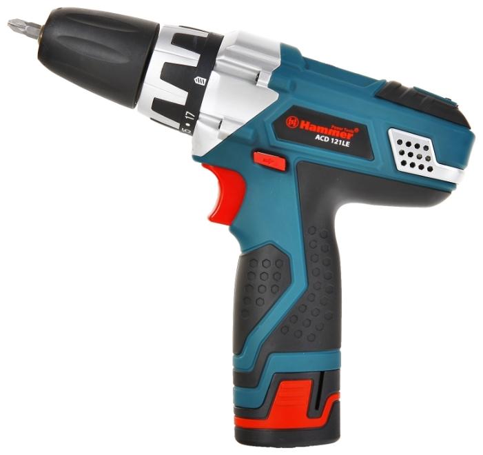 Дрель аккумуляторная HAMMER ACD121LE PREMIUM60027 Дрель аккумуляторная HAMMER ACD121LE PREMIUM60027Соблюдение традиций Аккумуляторная дрель-шуруповерт Acd121le premium от компании Hammer – незаменимый в быту инструмент, предназначенный для сверления отверстий в различных материалах, а также для вкручивания (выкручивания) крепежных изделий. Дизайн и качество Его дизайн не позволит вам пройти мимо. Эргономичная рукоятка инструментов от Hammer обеспечивает надежный хват и исключает возможность выскальзывания. Инструмент отлично ложится в ладонь, а конструкция с быстрозажимным патроном позволяет быстро менять оснастку. Аккумуляторное преимущество Литий-ионный аккумулятор, емкостью 1300 мА•ч, позволяет заниматься крепежными и сверлильными работами около 2 часов. К тому же, время зарядки аккумулятора составляет всего-то до 1 часа. Напряжение в 12 В выводит данную модель от Hammer на первую позицию среди конкурентов. Отличительной чертой данного инструмента среди других подобных моделей становится использование в...