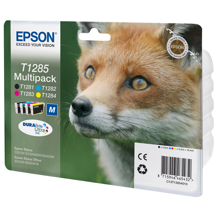 Epson T1285 Multipack (C13T12854010) набор картриджей для S22/SX125/SX425/BX305C13T12854010 Epson T1285 Multipack (C13T12854010) набор картриджей для S22/SX125/SX425/BX305C13T12854010Экономичный набор Epson MultiPack из 4 картриджей (B,C,M,Y) для струйных принтеров.