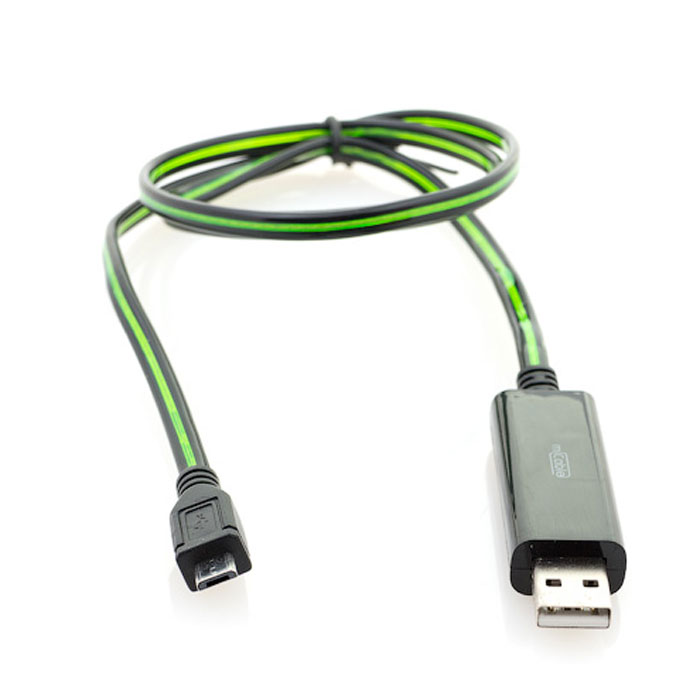 Gmini mCable MEL200, Black кабель USBАК-00000518 Gmini mCable MEL200, Black кабель USBАК-00000518Кабель с подсветкой Gmini mCase MEL200 позволяет подключать к порту USB компьютера или зарядного устройства смартфоны, планшеты, телефоны, MP3-плееры, игровые приставки с разъемами microUSB. Во время подключения устройства по белому кабелю бегут огни синего цвета., а по черному кабелю - огни зеленого цвета. После полной зарядки устройства огни останавливаются.