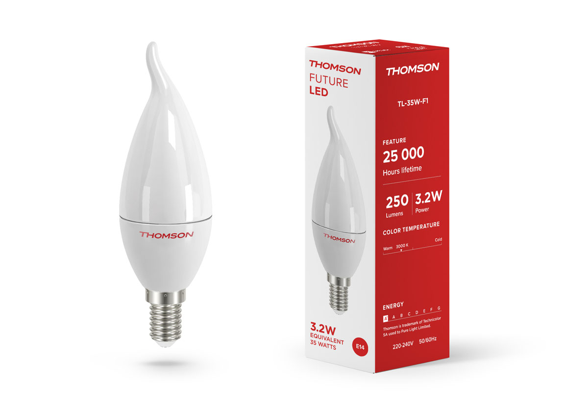 Лампа светодиодная Thomson TL-35W-F1, теплый свет, цоколь E14, 3,2W, 220V, свеча на ветруTL-35W-F1 Лампа светодиодная Thomson TL-35W-F1, теплый свет, цоколь E14, 3,2W, 220V, свеча на ветруTL-35W-F1Светодиодная лампа Thomson TL-35W-F1 отлично подходит для домашнего использования.