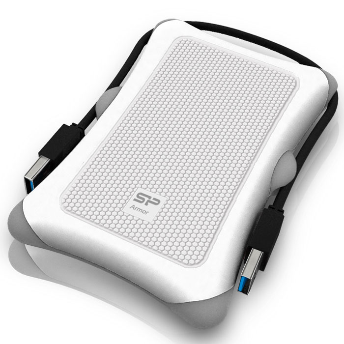 Silicon Power Armor A30 500GB, White внешний жесткий дискSP500GBPHDA30S3W Silicon Power Armor A30 500GB, White внешний жесткий дискSP500GBPHDA30S3WВнешний жесткий диск Silicon Power Armor A30. Защита от ударов по военному стандарту: Корпус SP Armor A30 изготовлен из ударопрочного силикона, что предлагает пользователям высокий уровень защиты при падении и ударах. Кроме того, Armor A30 успешно прошел сертификацию по военному стандарту США MIL-STD-810G (тест на падение) и обеспечивает полный спектр защиты даже при самых тяжелых условиях. Корпус диска с защитой от царапин: Особая обработка поверхности корпуса и узор на Armor A30 защищают корпус диска от царапин и отпечатков пальцев. Хранение кабеля: А30 оснащен удобным механизмом хранения кабеля, закрепляемого по внешним краям корпуса. Дизайн диска совмещает удобство и практичность. USB 3.0 Ультра высокая скорость передачи данных: Поддерживает суперскоростной интерфейс USB 3.0, обратно совместим с USB 2.0. Скорость чтения / записи USB 3.0 во много раз превышает скорость интерфейса USB 2.0, что...