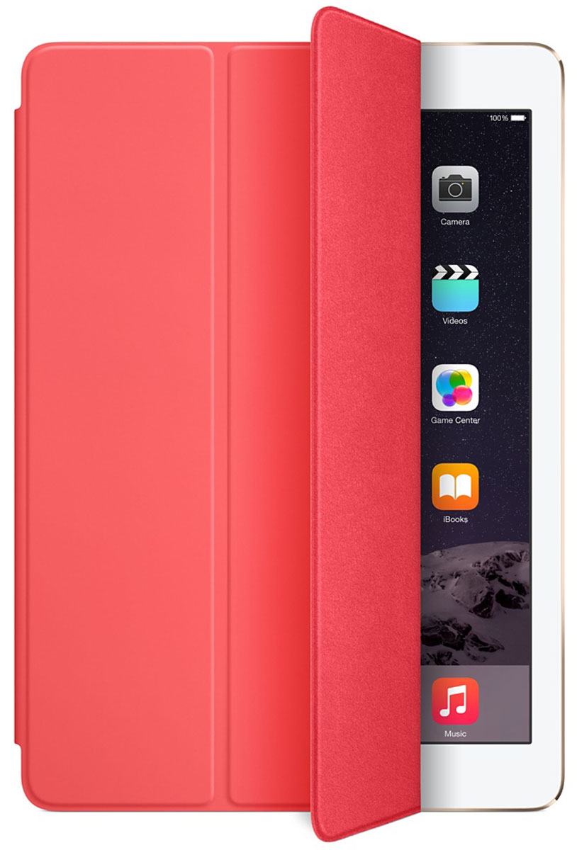 Apple Smart Cover чехол для iPad Air 2, PinkMGXK2ZM/A Apple Smart Cover чехол для iPad Air 2, PinkMGXK2ZM/AЛёгкая и прочная обложка Apple iPad Smart Cover полностью обновлена, чтобы соответствовать дизайну iPad Air 2. Она защищает дисплей планшета, не закрывая заднюю часть алюминиевого корпуса. Обложка изготовлена из мягкого прочного полиуретана и доступна в нескольких ярких цветах. А её мягкая подкладка из микрофибры того же цвета помогает поддерживать экран в чистоте. Крепление обложки идеально прилегает к корпусу планшета, а магниты надёжно удерживают её. При открытии чехла-обложки iPad Air автоматически выходит из режима сна, а при закрытии моментально возвращается в режим сна. Обложка Smart Cover может служить подставкой для набора текста. Сложите её, чтобы установить iPad Air 2 с удобным наклоном. Продуманная конструкция обложки Smart Cover также позволяет сложить её и превратить в идеальную подставку для общения в FaceTime и просмотра фильмов.