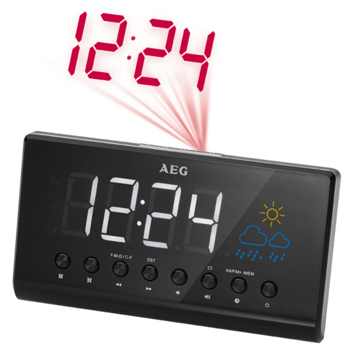 AEG MRC 4141 P, Black радиочасыMRC 4141 P schwarz AEG MRC 4141 P, Black радиочасыMRC 4141 P schwarzAEG MRC 4141 P - радиобудильник с функцией проекции времени. Данная модель обладает большим черно-белым LCD-дисплеем с переменной интенсивностью, а также может отображать и другие параметры: дату, температуру и влажность. Прослушивать любимые радиостанции поможет встроенный PLL-тюнер с поддержкой FM-диапазона. На случай сбоя в питании имеется функция автосохранения времени.