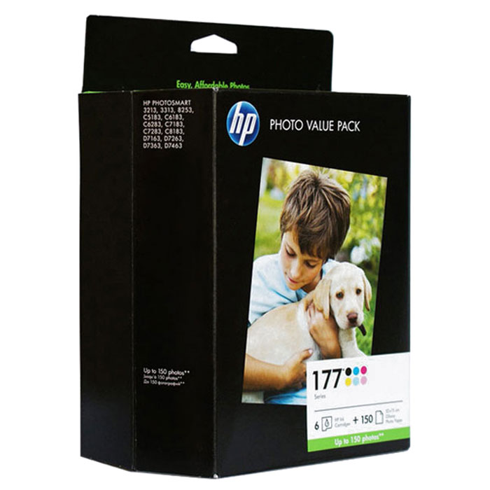 HP Q7967HE (177), Six-color картридж для струйного принтераQ7967HE HP Q7967HE (177), Six-color картридж для струйного принтераQ7967HEЭкономичный набор для фотопечати HP Q7967HE (177) с 6 картриджами HP 177 плюс 150 листов глянцевой фотобумаги (210 г/м2) формата 10 x 15 см.