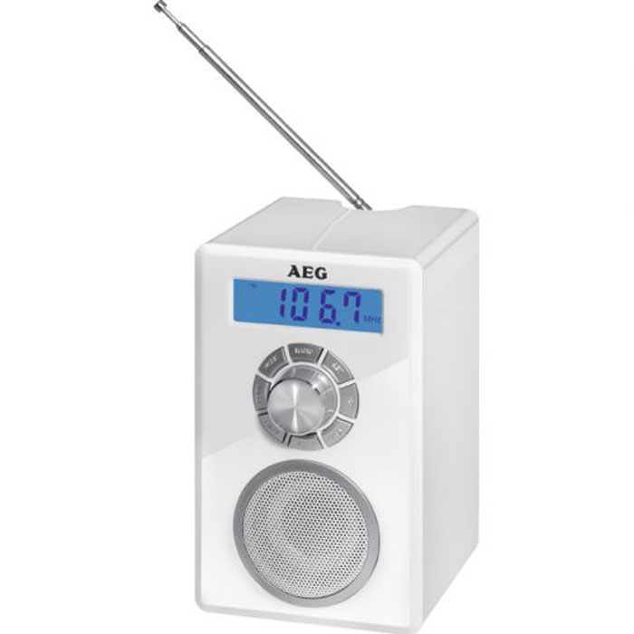 AEG MR 4139 BT, Weiss Bluetooth-радиоприемникMR 4139 BT weiss AEG MR 4139 BT, Weiss Bluetooth-радиоприемникMR 4139 BT weissРадиоприемник AEG MR 4139 BT - это компактный радиоприемник с функцией Bluetooth и цифровой настройкой частоты. Модель питается как от сети, так и от батареек. Такую модель можно взять с собой куда угодно и слушать свои любимые радио шоу и хорошую музыку на природе. Оснащен встроенными часами и антенной. Приемник отлично подойдет для походов или отдыхе на пикнике. Еще одна хорошая черта данной модели является долговечность заряда батареи.беспроводное соединение с устройствами поддерживающими технологию Bluetoothцифровой FM-стерео приемник с памятью на 20 станцийЖК-дисплей с синей подсветкойтелескопическая антенна, разъем для наушников, разъем AUX-IN (для подключения аналоговых устройств)питание: Адаптер 230 В, 50 Гц. Батарейки 4 х 1,5 В (АА) (не входят в комплект поставки)