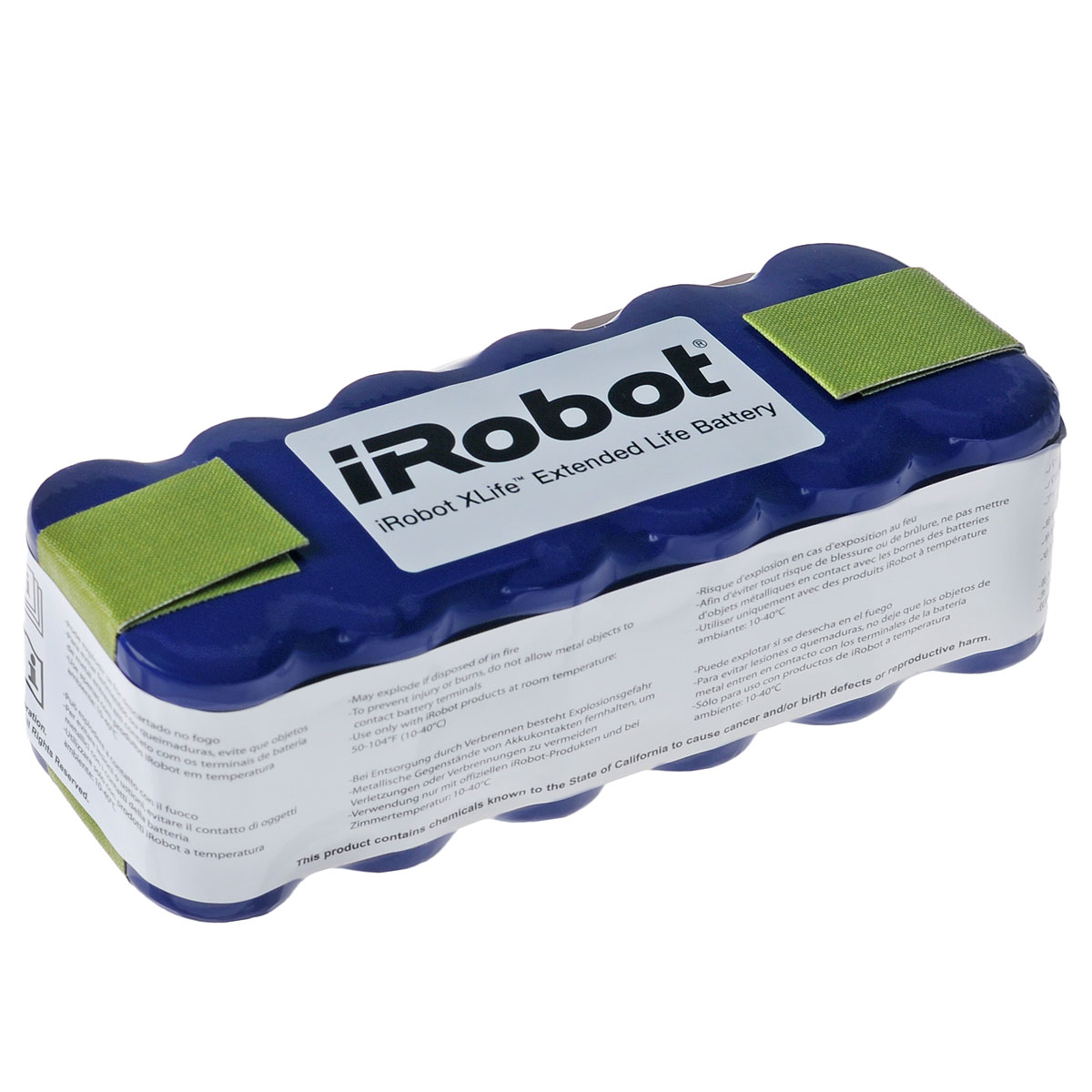 iRobot аккумуляторная батарея для Roomba, BlueiR1102 iRobot аккумуляторная батарея для Roomba, BlueiR1102Никельметаллгидридная аккумуляторная батарея с функцией перезарядки. Подходит для всех серий роботов- пылесосов iRobot Roomba и Scooba 450. Напряжение полностью заряженного аккумулятора 18 Вольт. Батарея устанавливается путем снятия нижней панели с пылесоса. Для контроля перегрева устройство имеет терморезистор. В случае перегрева робот-пылесос прекращает работу и продолжает ее после остывания батареи.