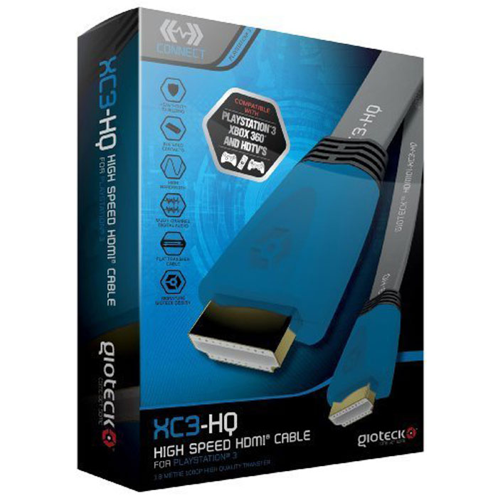 Gioteck XC3-HQ кабель HDMI высокоскоростной плоский, Blue 1.8 м1CSC20000695 Gioteck XC3-HQ кабель HDMI высокоскоростной плоский, Blue 1.8 м1CSC20000695Gioteck XC-3-HQ - высокоскоростной кабель HDMI с поддержкой сигнала 1080p для PS3. Благодаря высокому качеству и широкой полосе пропускания этот кабель позволяет повысить четкость текстур и реалистичность теней. Надежное экранирование Контакты из 24-каратного золота Многоканальный цифровой звук