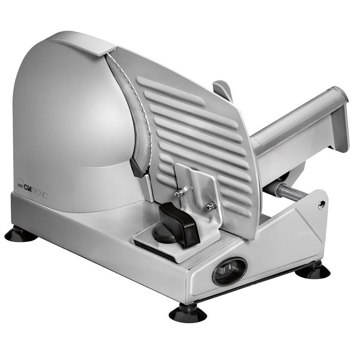 Clatronic MA 3585, Grey ломтерезкаMA 3585 сер Clatronic MA 3585, Grey ломтерезкаMA 3585 серЛомтерезка Clatronic MA 3585 имеет полностью металлический корпус. Высокое качество работы обеспечивает специальный нож из нержавеющей стали диаметром 190 мм с волнистой заточкой, а также направляющие салазки. Имеется возможность бесступенчатой установки толщины резки от 0 до 15 мм. Держатель продукта обладает защитой от защемления пальцев. Нескользящие ножки с присосками обеспечат комфортное использование прибора.