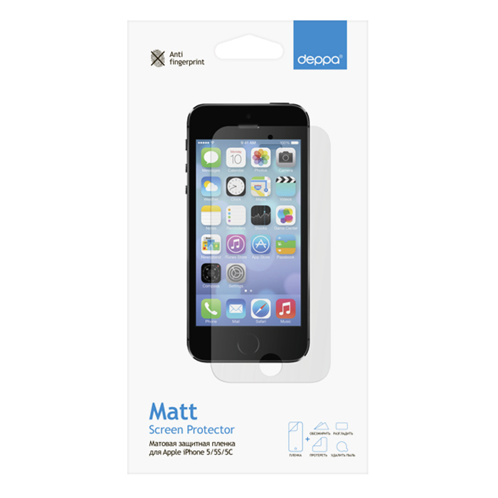 Deppa защитная пленка для Apple iPhone 5/5s/5c, матовая61007 Deppa защитная пленка для Apple iPhone 5/5s/5c, матовая61007Матовая пленка Deppa защитит устройство от царапин. Пленка изготовлена из трехслойного японского материала PET.