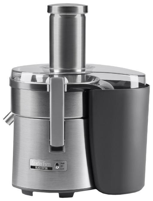 Stadler Form Juicer Three SFJ.1100 соковыжималкаJuicer Three SFJ.1100 Stadler Form Juicer Three SFJ.1100 соковыжималкаJuicer Three SFJ.1100Употребление свежевыжатых соков - отличный способ увеличить потребление и разнообразие фруктов и овощей в рационе. Это станет для вас регулярной привычкой с соковыжималкой Juicer Three, благодаря минимальным затратам времени и усилий необходимым для получения готового продукта с ее помощью. Ингредиенты практически не требуют подготовки благодаря широкому загрузочному желобу диаметром 75 мм, что позволяет большинство плодов загружать целиком. Мощность прибора, составляющая 1250 Вт, обеспечивает быстрый отжим как мягких, так и твердых плодов без потери эффективности. Для регулировки мощности в зависимости от плотности продукта, предусмотрено наличие двух скоростей. При их выборе можно руководствоваться таблицей, приведенной в инструкции по применению. Там же вы можете найти разнообразные рецепты соков для любого случая. Эффективность отжима обусловлена фильтрующей корзиной с двойными лезвиями и мелкоячеистым фильтром из нержавеющей стали. Для непрерывного...