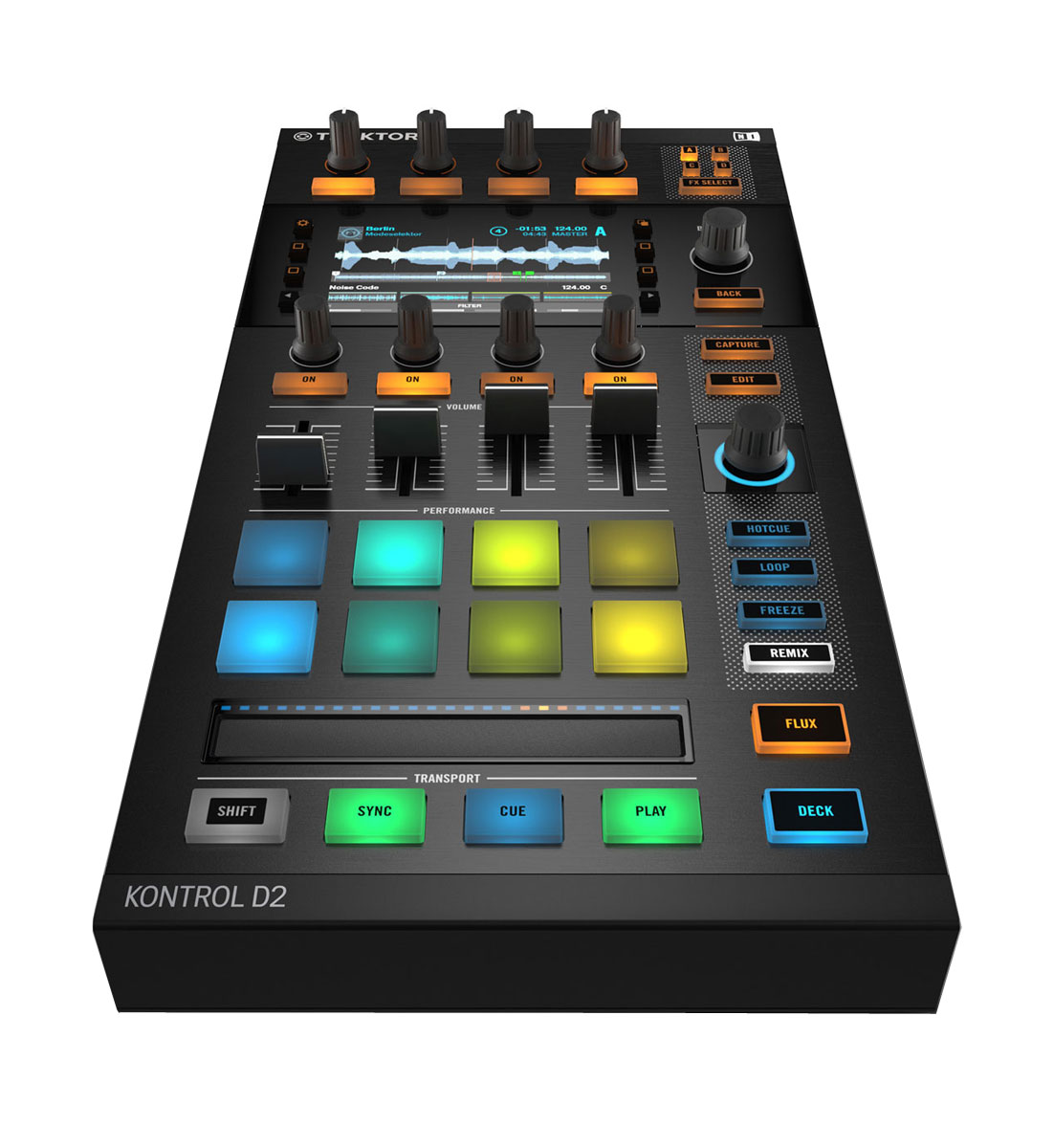 Native Instruments Traktor Kontrol D2 DJ-контроллерMCI53178 Native Instruments Traktor Kontrol D2 DJ-контроллерMCI53178Native Instruments Traktor Kontrol D2 - новейший компактный контроллер с поддержкой формата Stem, созданный специально для диджеев. Это идеальное решение для гастролирующего диджея. Полноцветный 11-сантиметровый дисплей устройства позволяет диджею полностью сосредоточиться на выступлении, а не на работе с ноутюуком. Вы можете просматривать треки, эффекты, форму волны и настройки фильтров непосредственно на контроллере. Native Instruments Traktor Kontrol D2 предоставляет полный контроль над Remix-деками, позволяет создавать ремиксы на лету, а также в режиме реального времени использовать семплы, лупы и cue-точки при помощи восьми пэдов с подсветкой. Сенсорная полоса Touch Strip, расположенная под пэдами, выполняет несколько функций, в том числе скретчинг. Также стоит отметить новые режимы работы Freeze и Flux. Контроллер оснащён 4-мя складными ножками с резиновыми подкладками, за счёт чего устройство можно расположить под углом или...