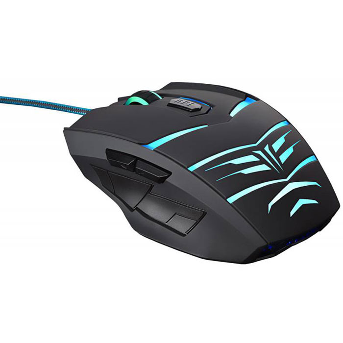 Oklick 745G Legacy, Black Blue игровая мышьMW-1301 Oklick 745G Legacy, Black Blue игровая мышьMW-1301Oklick 745G Legacy – представитель нового поколения игровых мышей Oklick. Сочетание эргономичных форм и оригинальной подсветки делает мышь похожей на робота из будущего, популярного персонажа фантастических блокбастеров. Проводная мышь обладает 6 элементами управления: удобное колесо прокрутки с прорезиненной серединой, правую и левую кнопки управления, кнопку изменения dpi, и две дополнительные кнопки управления, расположенные с левой стороны. При изменении dpi (а режимов целых три, 800-1600-2400 dpi) подсветка колеса прокрутки меняет интенсивность - очень удобная индикация изменения режима оптического сенсора. Корпус мыши выполнен из прочного АБС-пластика с покрытием «софт-тач» и имеет резиновые вставки по бокам, позволяющие с особым удобством держать мышь в руках на протяжении многих часов. Шнур длиной 1,6 м имеет плотную оплетку, устойчивую к истиранию, и установленный ферритовый фильтр, предназначенный для подавления высокочастотных помех. Не...