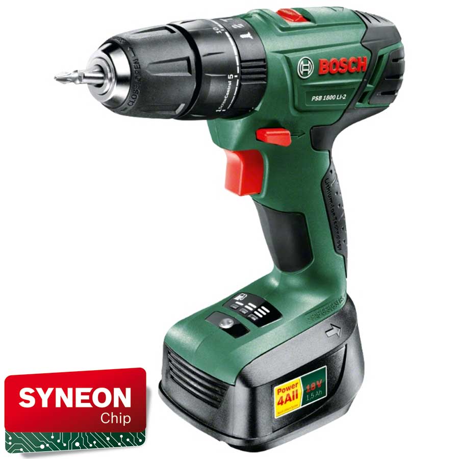 Аккумуляторная ударная дрель-шуруповерт Bosch PSB 1800 LI-2 (1 АКБ)06039A3320 Аккумуляторная ударная дрель-шуруповерт Bosch PSB 1800 LI-2 (1 АКБ)06039A3320Аккумуляторная дрель-шуруповерт Bosch PSB 180 LI-2 предназначена для заворачивание шурупов, сверление, сверление с ударом в древесине, металле и кирпичной кладке. Двадцати ступенчатая установка крутящего момента и ступень для обычного/ударного сверления - оптимальная мощность для любого применения. Аккумулятор без эффекта памяти и саморазряда - постоянная готовность к работе благодаря литий-ионной технологии. Напряжение аккумулятора: 18 В Емкость аккумулятора: 1,5 Ач Данный инструмент оснащен уникальной технологией Syneon Chip, которая контролирует расход энергии в зависимости от степени сложности выполняемой работы. Благодаря Syneon Chip ваш инструмент работает дольше и его срок службы увеличивается!
