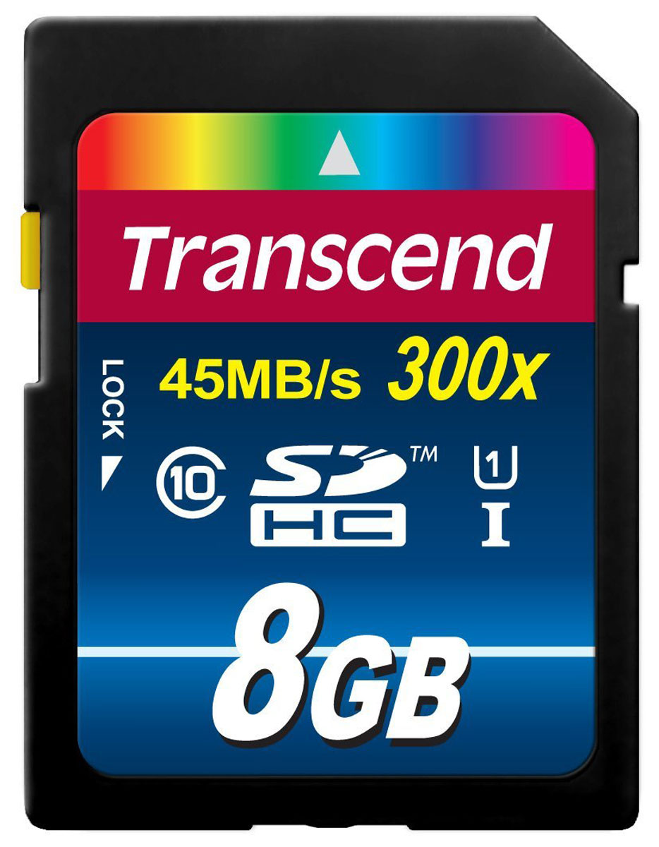 Transcend Premium SDHC Class 10 UHS-I 300x 8GB карта памятиTS8GSDU1 Transcend Premium SDHC Class 10 UHS-I 300x 8GB карта памятиTS8GSDU1Карта памяти Transcend Class 10 SDHC Ultra High Speed поддерживает как впечатляющую спецификацию Class 10, так и USH-I, которая обеспечивает значительный прирост быстродействия. Всё это позволит полностью раскрыть потенциал вашей цифровой камеры. При работе вместе с UHS-I совместимыми устройствами карта памяти передаёт данные с молниеносной скоростью, что идеально подходит для высокоскоростной последовательной съёмки и плавной записи Full HD видео.