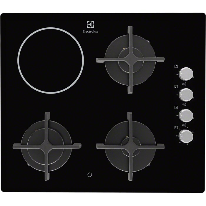 Electrolux EGE 6182NOK варочная панель комбинированнаяEGE6182NOK Electrolux EGE 6182NOK варочная панель комбинированнаяEGE6182NOKЭта панель поможет вам готовить быстро и безопасно. Элегантный черный цвет и прогрессивный дизайн гармонично впишутся в любой кухонный интерьер, невзирая на стилистические решения. Поверхность Electrolux EGE 6182 NOK выполнена из стеклокерамики и имеет боковое (справа) расположение поворотных переключателей мощности конфорок, что исключает возможность случайного включения или изменения параметров работы. Четыре конфорки различного размера и мощности, среди которых 1 электрическая конфорка Hi-Light и 3 газовые горелки, обеспечат потребности любой семьи. Кроме того, прибор обладает такими полезными функциями как автоматический электроподжиг газовых горелок, позволяющий открыть и поджечь газ одной рукой, и газ-контроль, предотвращающий возможность утечек газа при случайном затухании пламени. В комплекте вы получите чугунные держатели для посуды, обеспечивающие ее максимальную устойчивость в процессе приготовления.