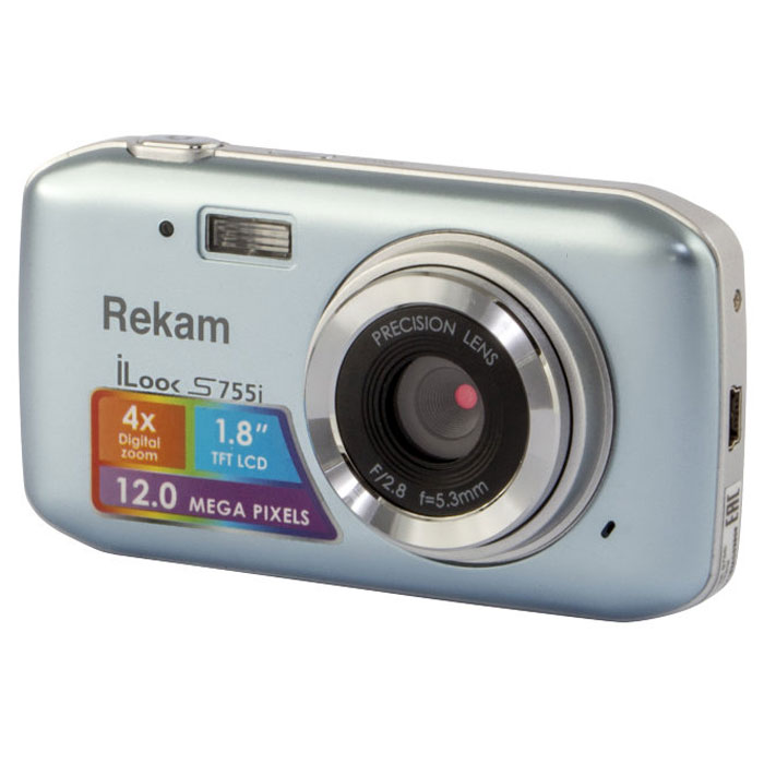 Rekam iLook S755i, Grey Silver цифровая фотокамера1108005122 Rekam iLook S755i, Grey Silver цифровая фотокамера1108005122Rekam iLook S755i - это компактный цифровой фотоаппарат, созданный для сохранения памяти о самых ярких моментах жизни. Матрица CMOS обладает максимальным разрешением в 12 мегапикселей. Снимки, сделанные при помощи этой фотокамеры, идеальны для печати и редактирования. Rekam iLook S755i позволяет снимать видео в высоком разрешении и обладает всем необходимым для съемки в нормальных условиях. Фото сохраняются на карте памяти SD или MMC объемом до 32 Гб. Камера оборудована несколькими режимами настройки баланса белого, в том числе и автоматический. Цветной дисплей 1.8 позволит вам детально увидеть объект фото- или видеосъемки. Баланс белого: авто / солнечно / пасмурно / флуоресцент / вольфрам Апертура/фокус: F2.8, f=5.3mm; 1.5 - бесконечность Компенсация экспозиции: ±2.0EV ISO: авто Автоспуск: 2 с,10 с Вспышка: авто/принудительно/выкл. Зум: цифровой 4.0х