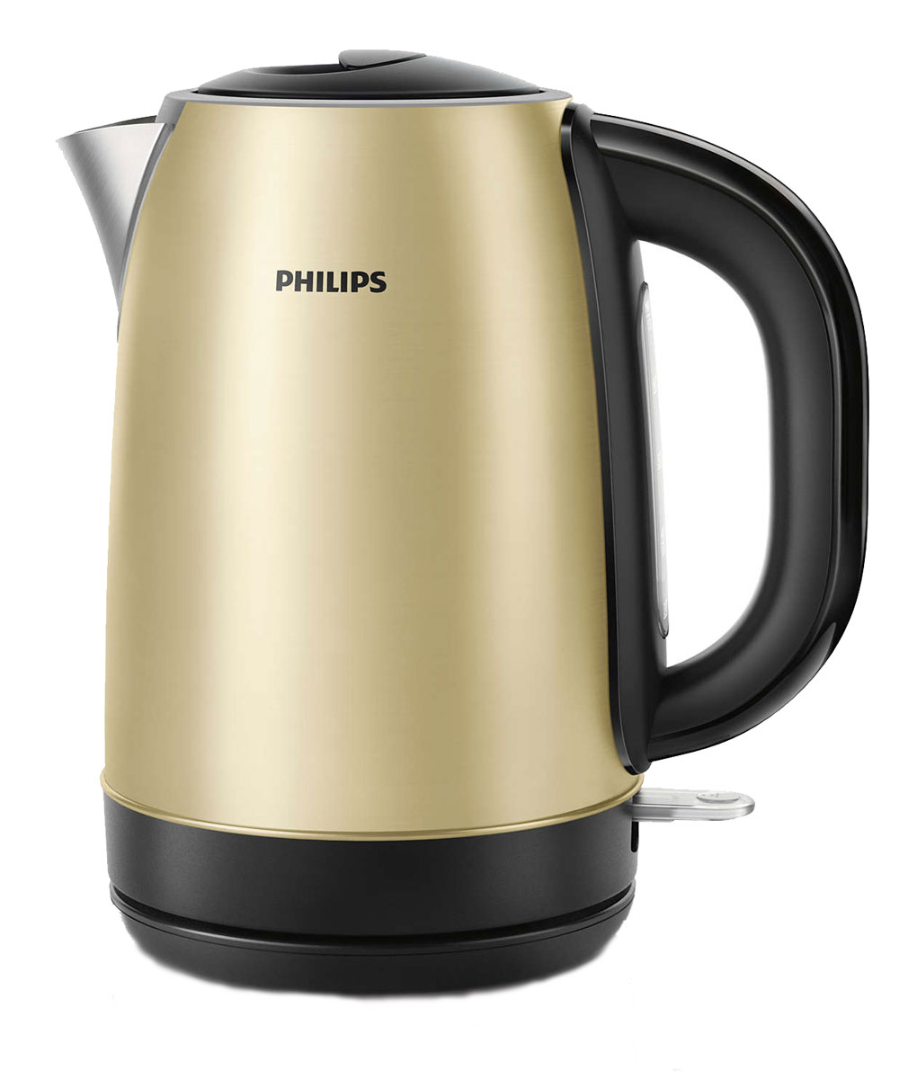 Philips HD 9325/50 электрочайникHD9325/50 Philips HD 9325/50 электрочайникHD9325/50Стильный электрический чайник Philips HD 9325/50 цвета шампань с корпусом из нержавеющей стали и регулятором разработан в Великобритании. Прибор безопасен в использовании и отличается долгим сроком службы. Встроенный нагревательный элемент из нержавеющей стали обеспечивает быстрое кипячение и простую чистку. Съемный фильтр от накипи для чистой воды и чистого чайника. Наполнить чайник можно через носик или открыв крышку. Широко открывающаяся крышка на пружине для удобного наполнения и очистки исключает контакт с паром. Шнур оборачивается вокруг основания, что позволяет легко разместить чайник на кухне. Элегантная подсветка кнопки включения/выключения уведомляет о процессе нагрева воды. Беспроводная подставка с поворотом на 360° для удобства использования. Комплексная система безопасности для предотвращения короткого замыкания и выкипания воды. Функция автовыключения активируется, когда процесс завершается или прибор снимается с основания.