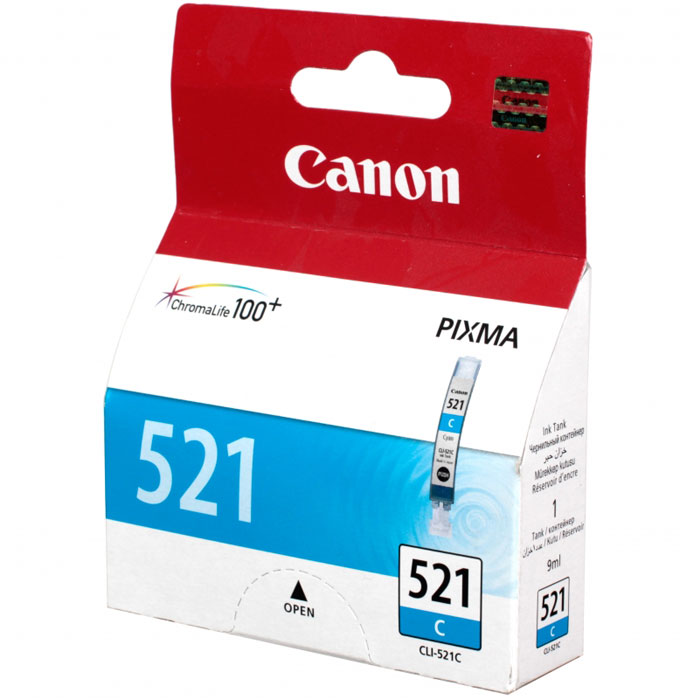 Canon CLI-521C, Cyan картридж для струйных МФУ/принтеров2934B004 Canon CLI-521C, Cyan картридж для струйных МФУ/принтеров2934B004Картридж с цветными чернилами Canon CLI-521 для струйных принтеров и МФУ Canon.