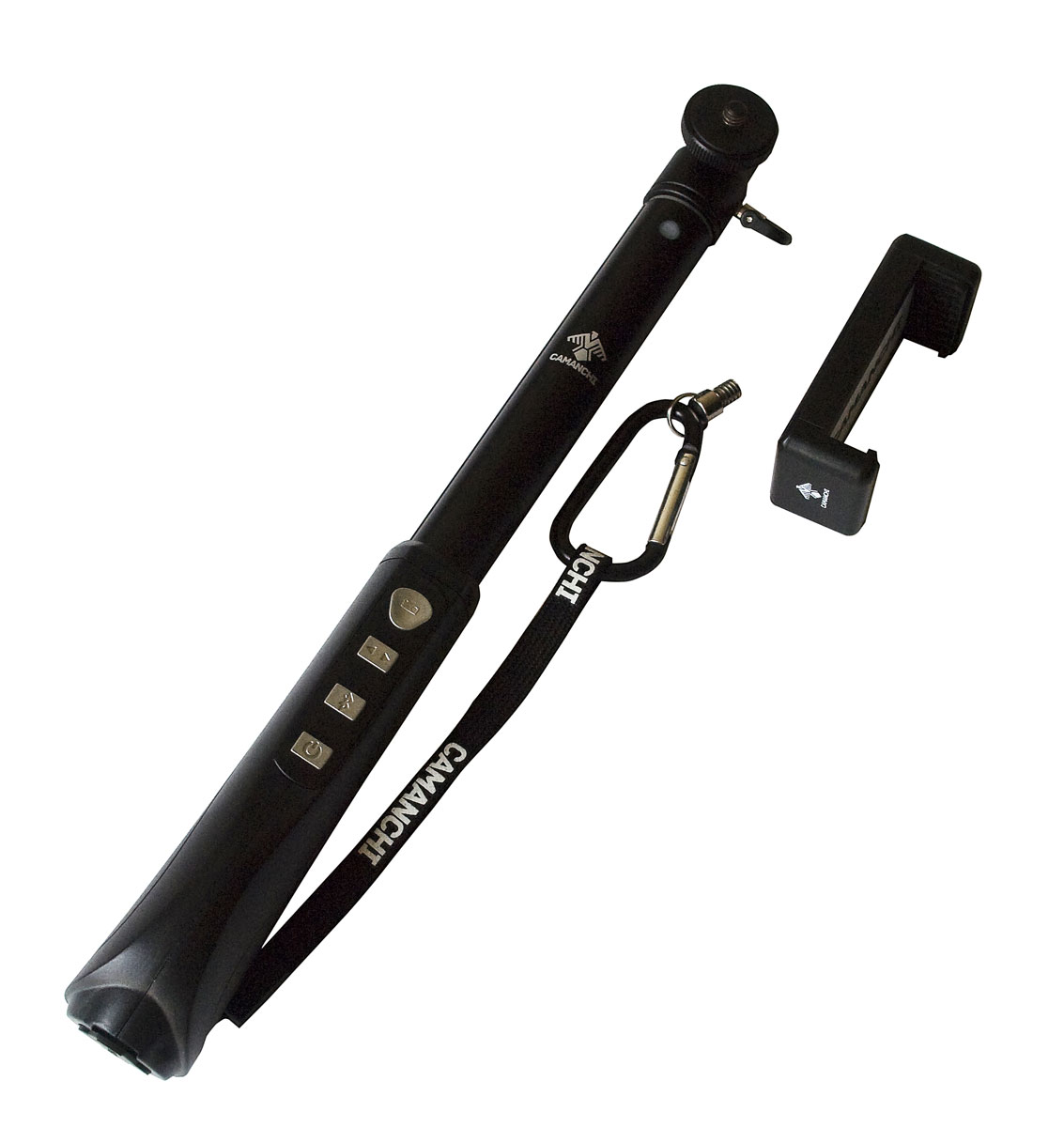 Camanchi cmc-907 Premium, Black моноподcmc 907 Camanchi cmc-907 Premium, Black моноподcmc 907Монопод для селфи Camanchi Premium из алюминия и качественного пластика подходит для всех смартфонов с диагональю до 8 дюймов. Соединяется по Bluetooth и не требует дополнительных настроек. Подходит для устройств на базе iOS и Android. Встроенный в ручку аккумулятор позволяет делать до 500 кадров. Интегрированные в эргономичную ручку кнопки для настроек и фото Телескопическая ручка длинной от 30 до 96 см выполнена из алюминия с круговыми замками позволяющими установить любую длину Алюминиевое основное крепление: штативный винт 1/4 дюйма + зажимной винт Пластиковый зажим для смартфонов, усиленный алюминиевыми креплениями к моноподу